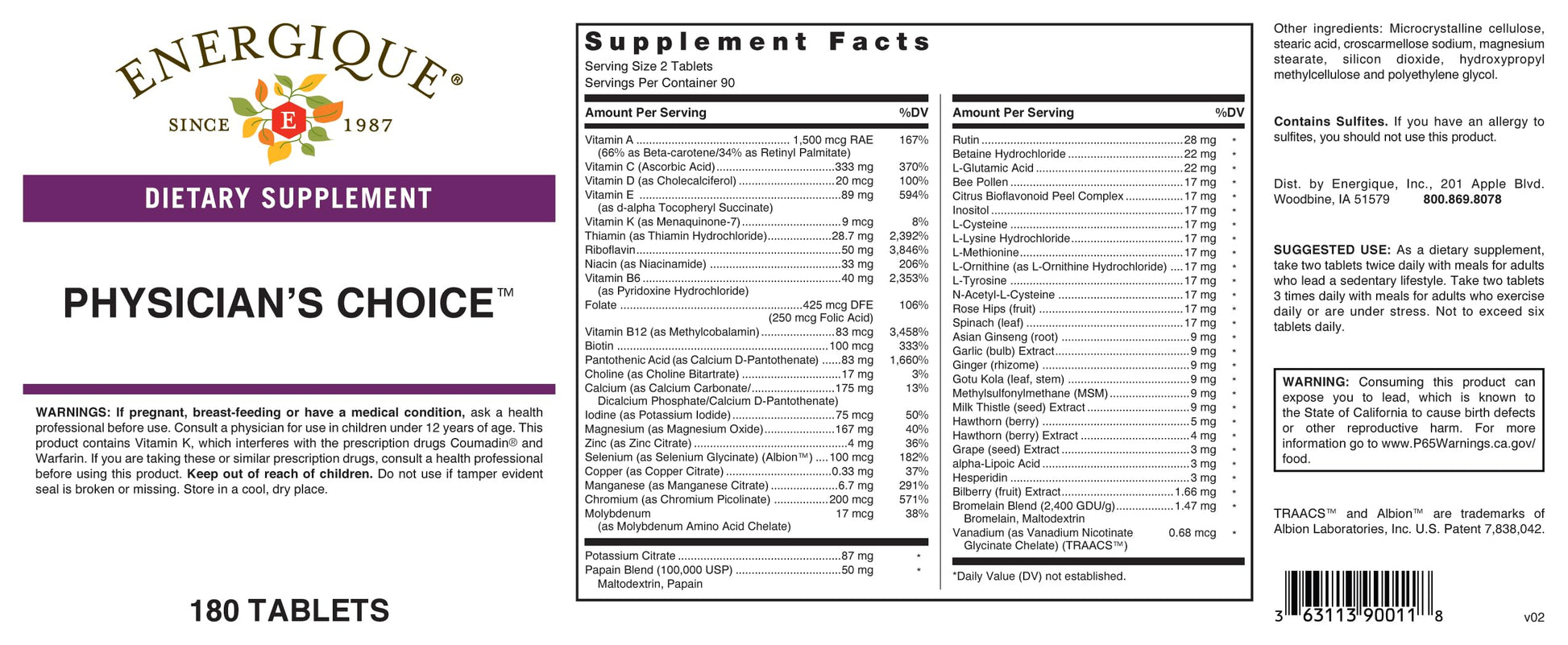 Energique Physician's Choice multivitamin Providing Optimal doses of Essential Vitamins and Minerals. Energique Au supplements