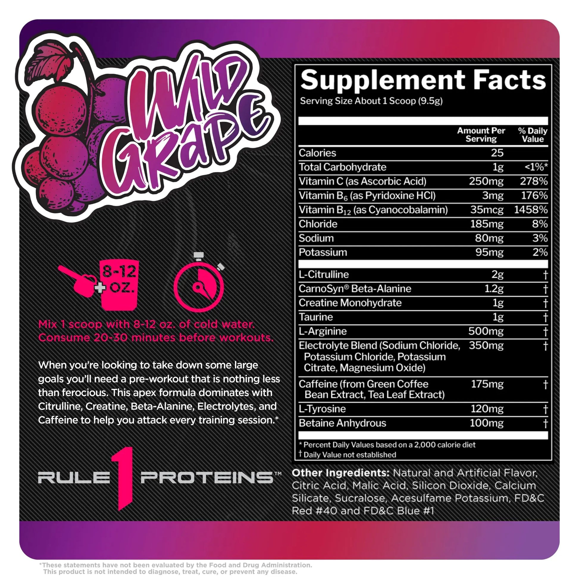 Rule 1 R1 Roar, Wild Grape - 10.05 oz - Pre-Workout Powder - with Creatine, Beta-Alanine Rule 1 Proteins Au supplements