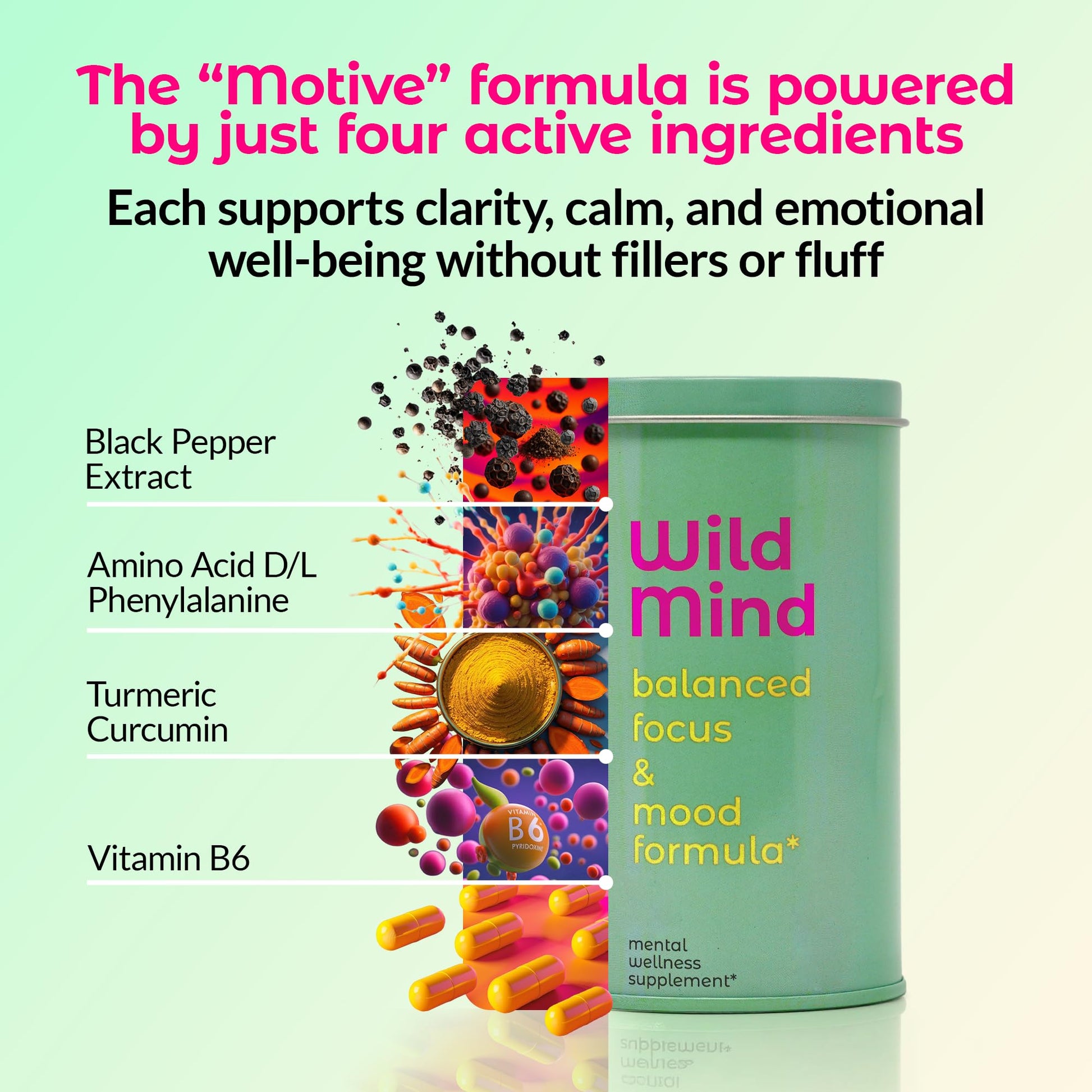 Wild Mind Mental Clarity Balanced Focus & Mood Support Supplement for Mental Wellness– 4-Ingredient Nootropic Brain Support for Calm & Energy – Vegan, 90 Capsules, 30-Day Supply Wild Mind Au supplements