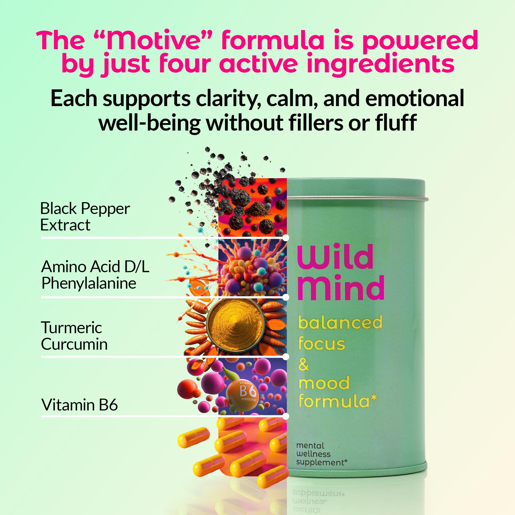 Wild Mind Mental Clarity Balanced Focus & Mood Support Supplement for Mental Wellness– 4-Ingredient Nootropic Brain Support for Calm & Energy – Vegan, 90 Capsules, 30-Day Supply Wild Mind Au supplements
