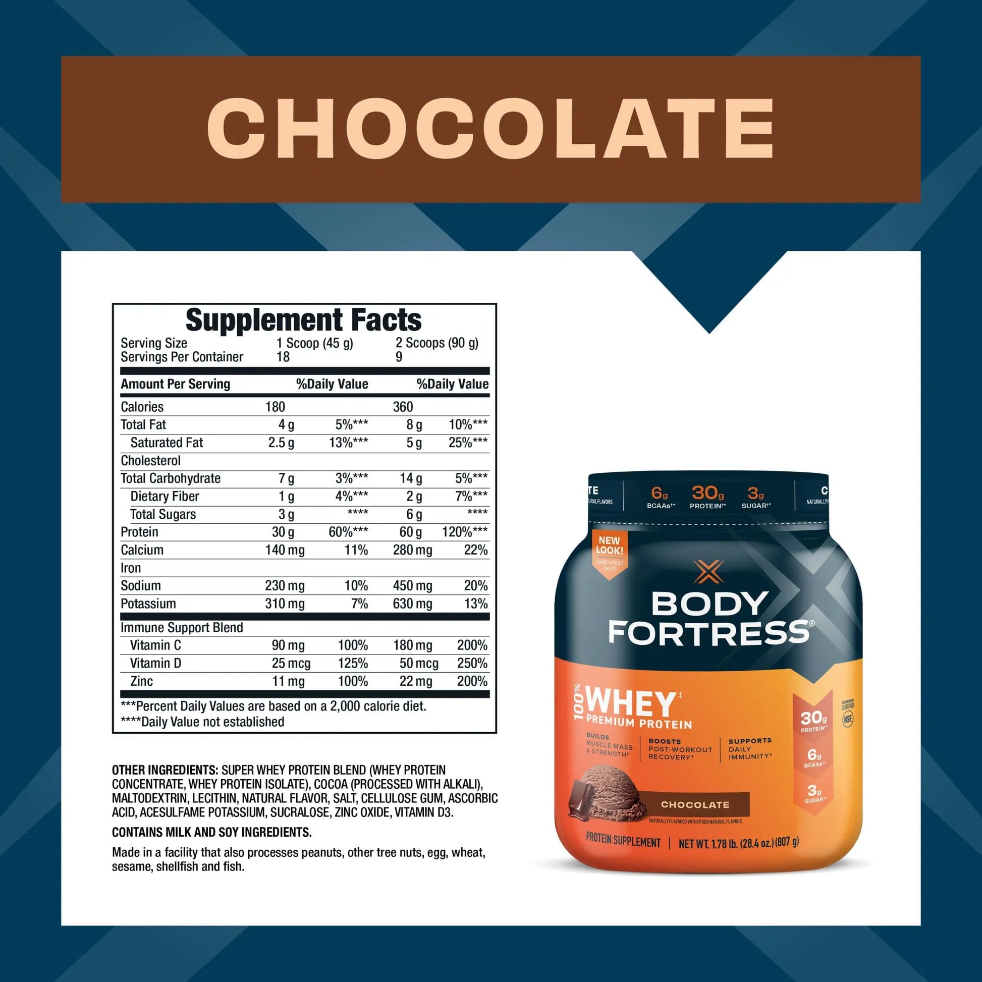 Body Fortress 100% Whey, Premium Protein Powder, Chocolate, 1.78lbs, Packaging May Body Fortress Au supplements