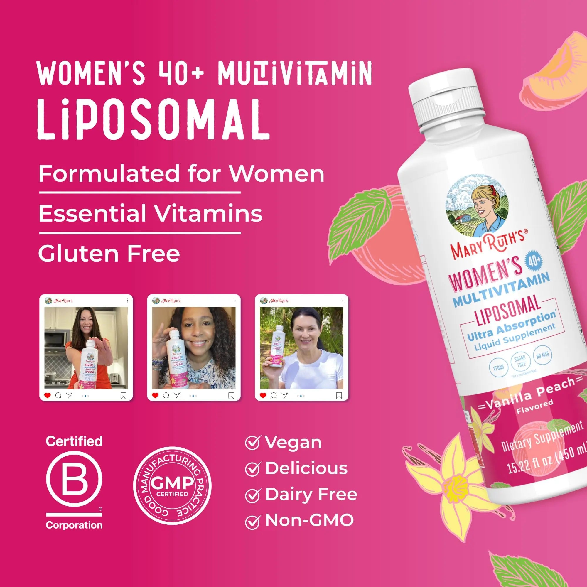 MaryRuth’s Multivitamin Liposomal for Women 40+ | Womens Multivitamin Liposomal | Immune Support Supplement | Menopause Supplement | Methylated Multivitamin | Vegan | Sugar Free | Non-GMO |15.22 Fl Oz MARYRUTH'S Au supplements