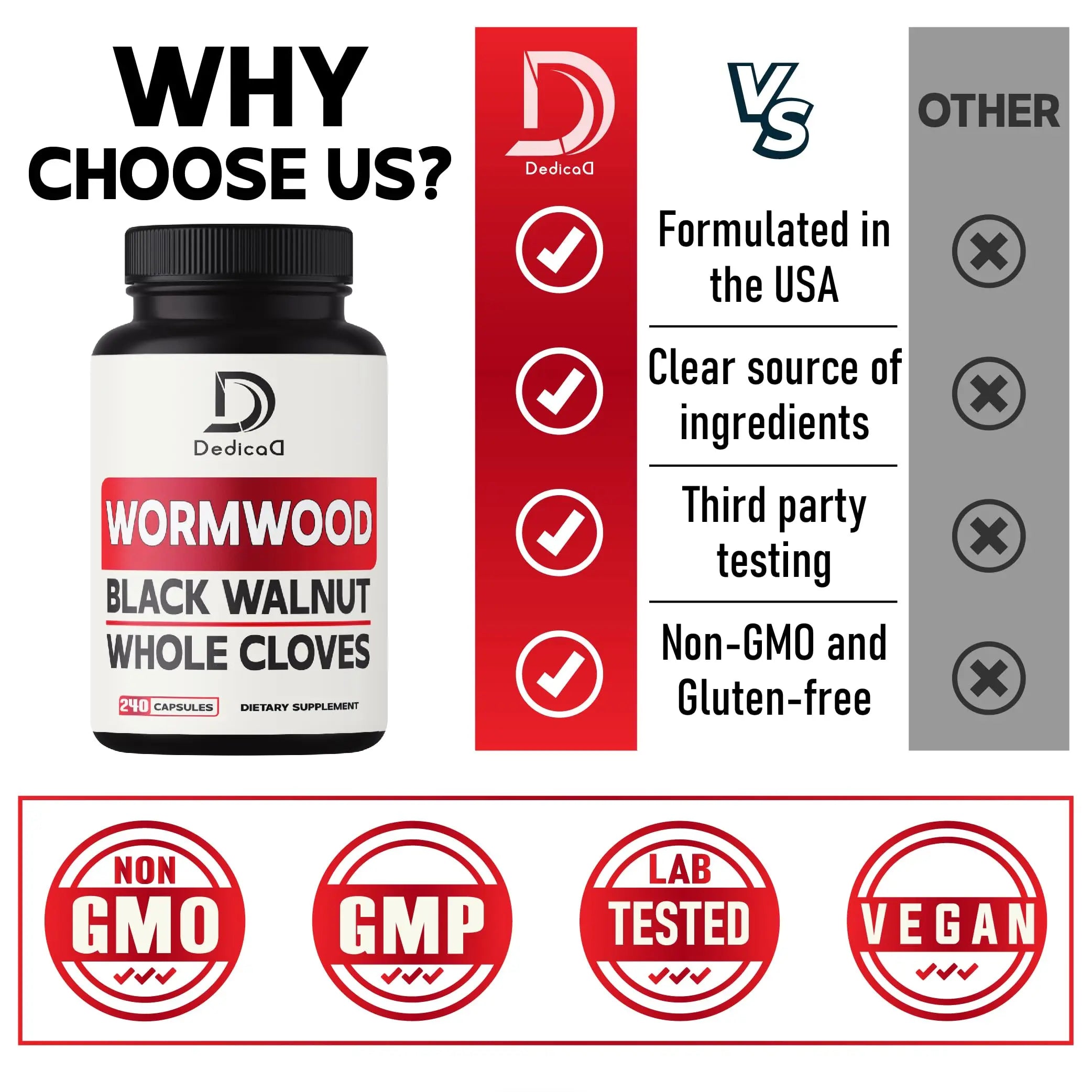 DEDICAD Sweet Wormwood Capsules 1500mg with Black Walnut & Cloves - 240 Vegan Capsules - Artemisia Annua Supplement for Immunity DEDICAD Au supplements