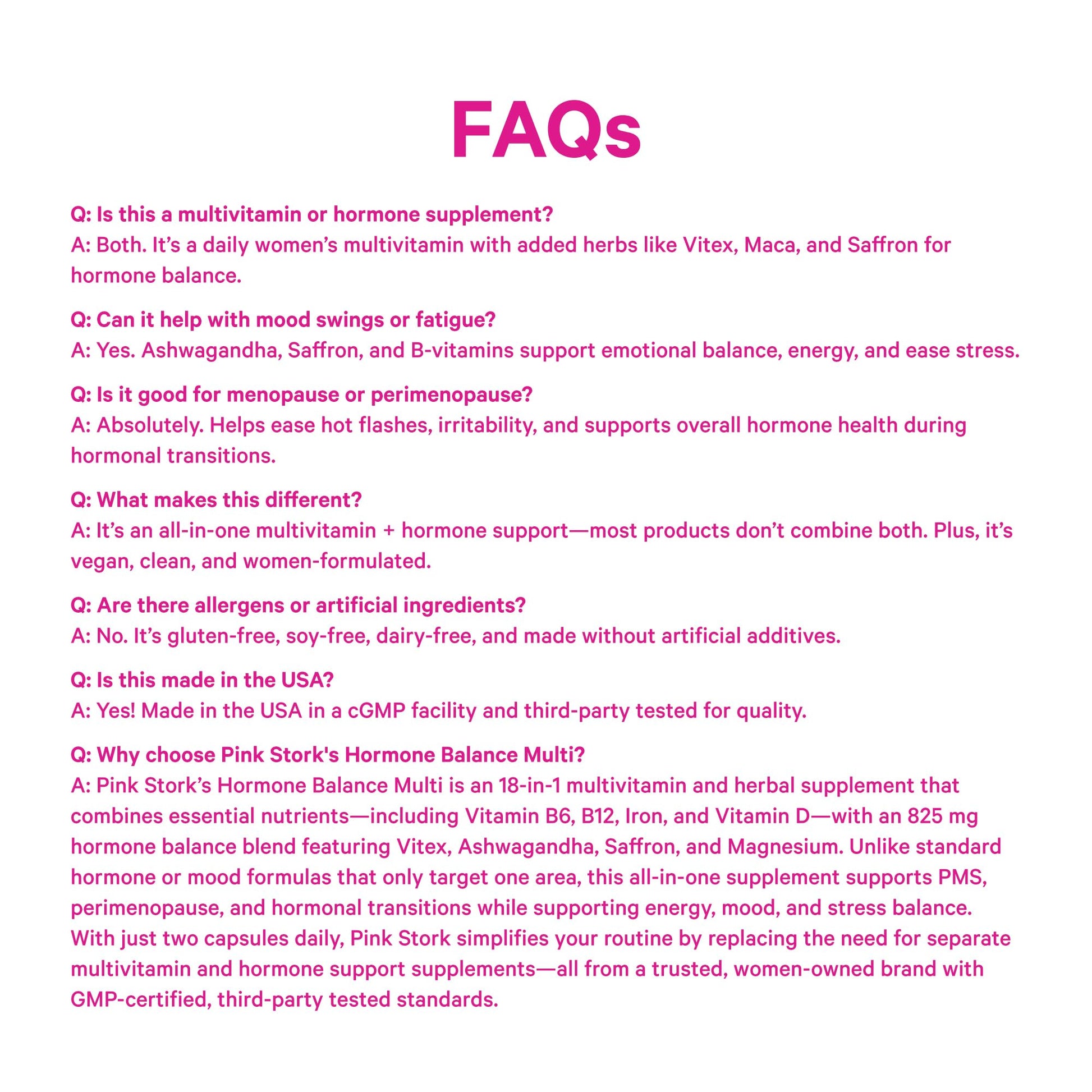 Pink Stork Hormone Balance Multivitamin for Women | 18-in-1 Vitex, Saffron, Ashwagandha, Magnesium | Mood, Energy, Cortisol, Adrenal Support | PMS, Perimenopause Support | 60 Vegan Capsules Pink Stork Au supplements