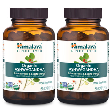Himalaya Organic Ashwagandha Root, 120 Day Supply - Herbal Adrenal Support Supplements for Stress Relief and Energy Support - USDA Organic, Non-GMO, Vegan, Gluten Free, 60 Caplets, 2 Pack Himalaya Au supplements