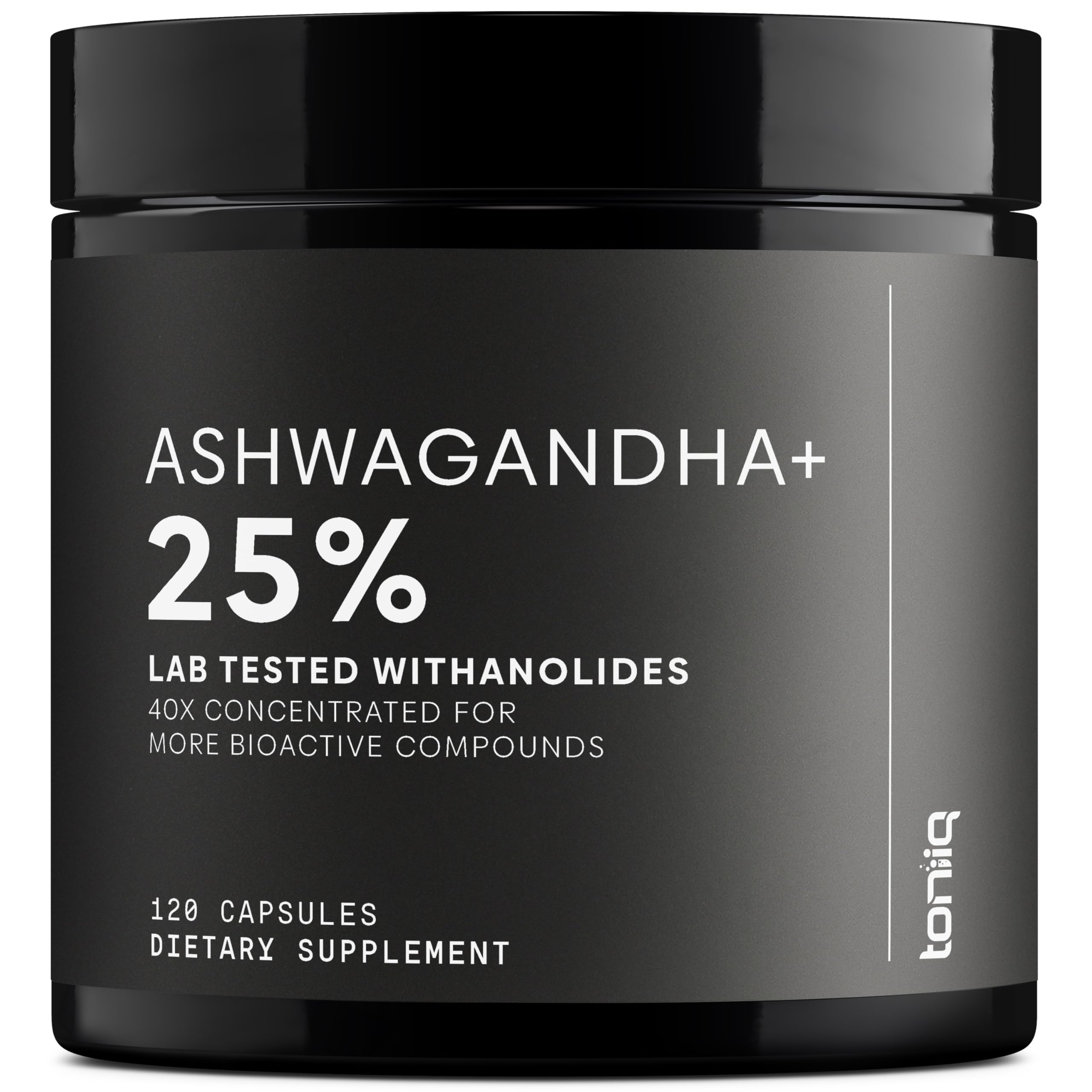 Toniiq Ashwagandha – 40:1 Concentrated Extract – 25% Withanolides – Wild Harvested in India – Highly Bioavailable with Black Pepper – Third-Party Tested – 120 Capsules - 1,300mg per Serving Toniiq Au supplements