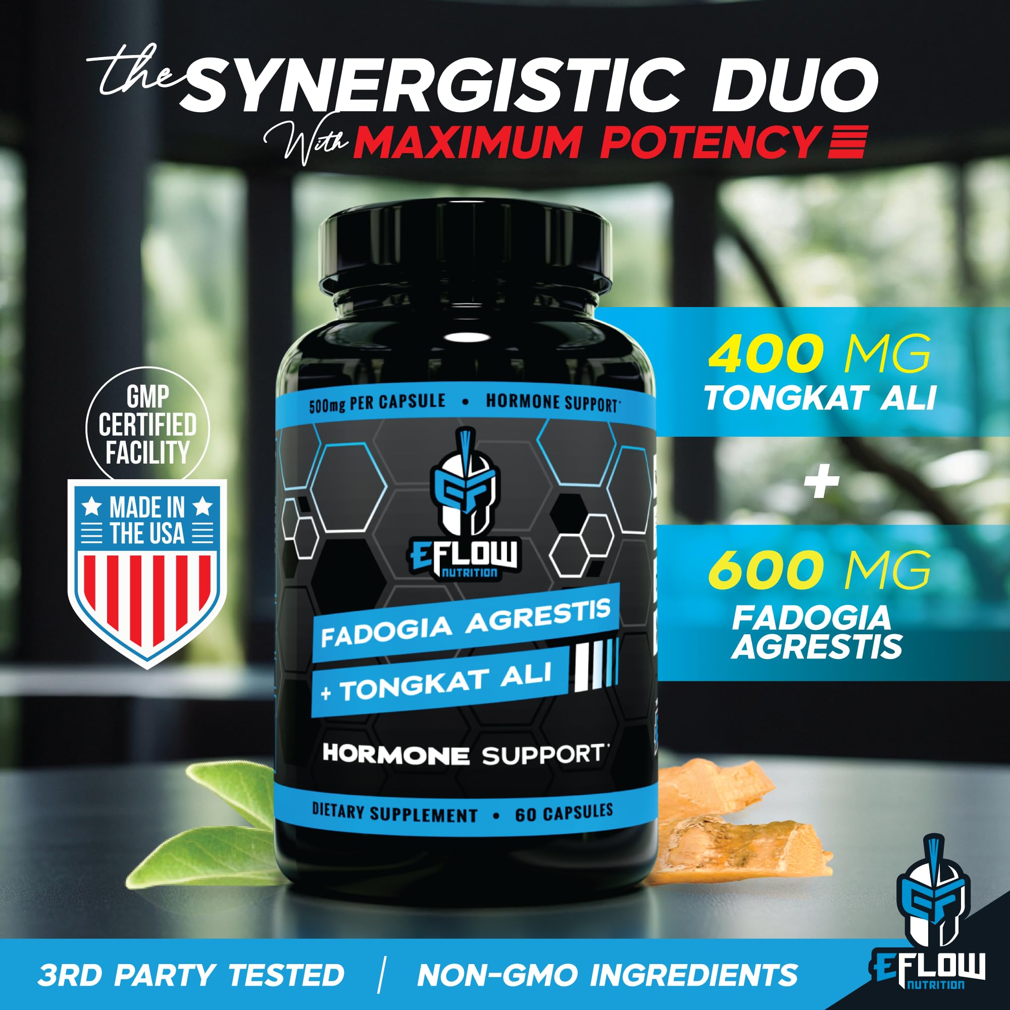 eFlow Nutrition Fadogia Agrestis + Tongkat Ali - [2-in-1] Natural Performance Supplement for Health and Wellness - Hormone, Energy, & Mood Support - Extract Powder (60 Capsules) eFlow Nutrition Au supplements
