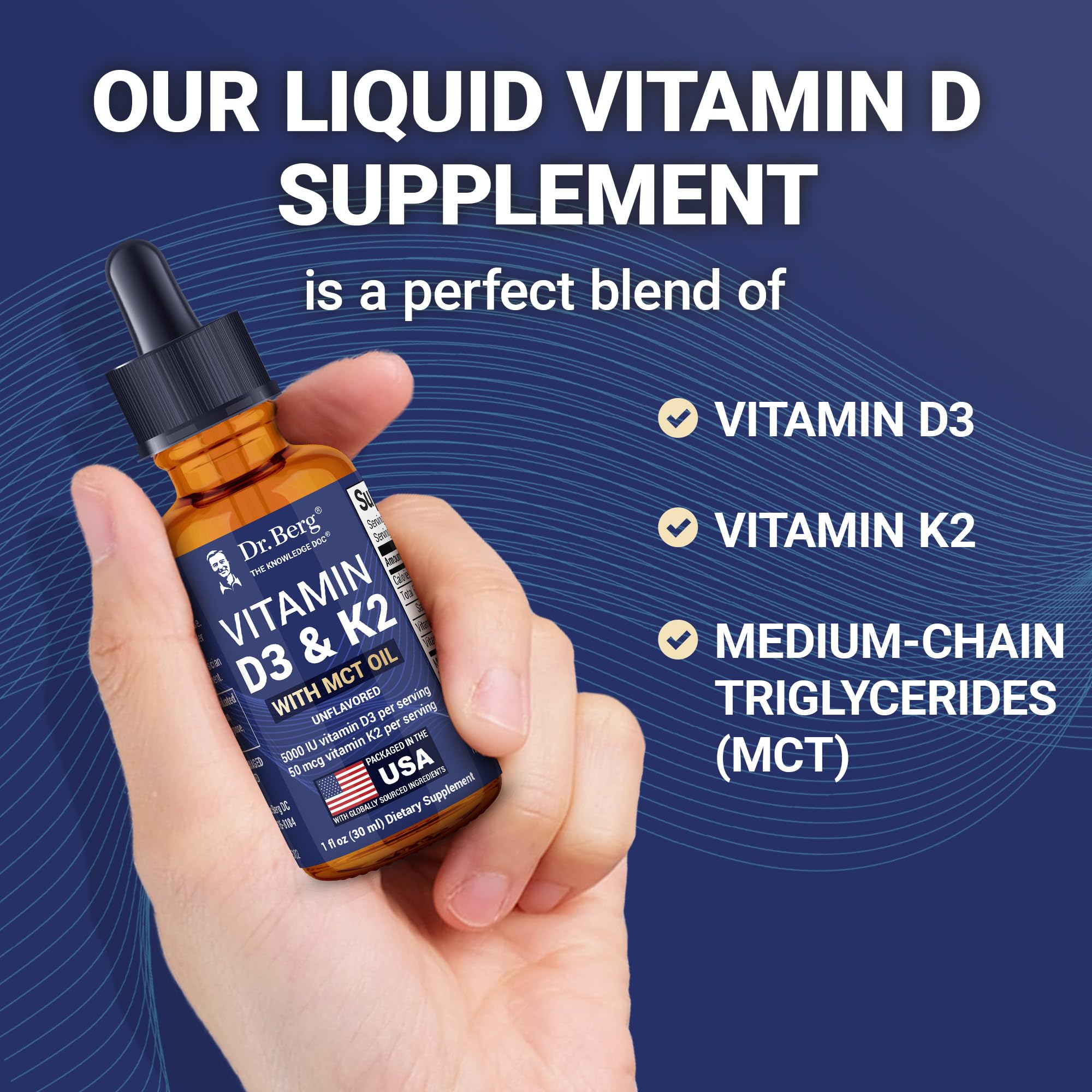 Dr. Berg Maximum Strength Vitamin D3 K2 Liquid Drops with MCT Oil – 5,000 IU Liquid Vitamin D3 with K2 – Supports Strong Bones, Heart, Energy, Immunity, and Overall Vitality* - Unflavored 1 Fl Oz Dr. Berg Nutritionals Au supplements