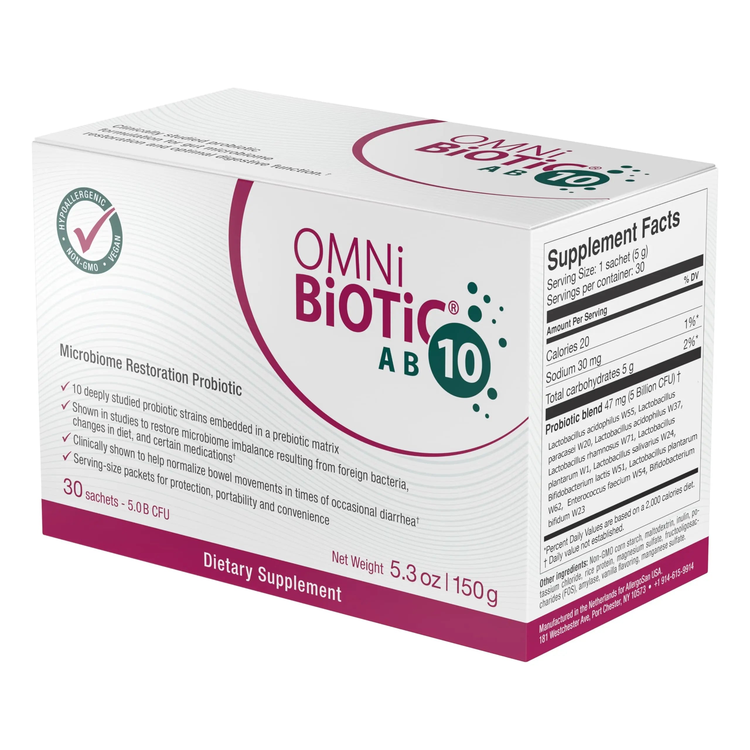 OMNi BiOTiC AB 10 - Clinically Tested Restorative Probiotic - Supports & Restores Gut Flora & Digestion - Digestive Probiotic for Diarrhea - Vegan, Hypoallergenic, Non-GMO (30 Daily Packets) OMNi BiOTiC Au supplements
