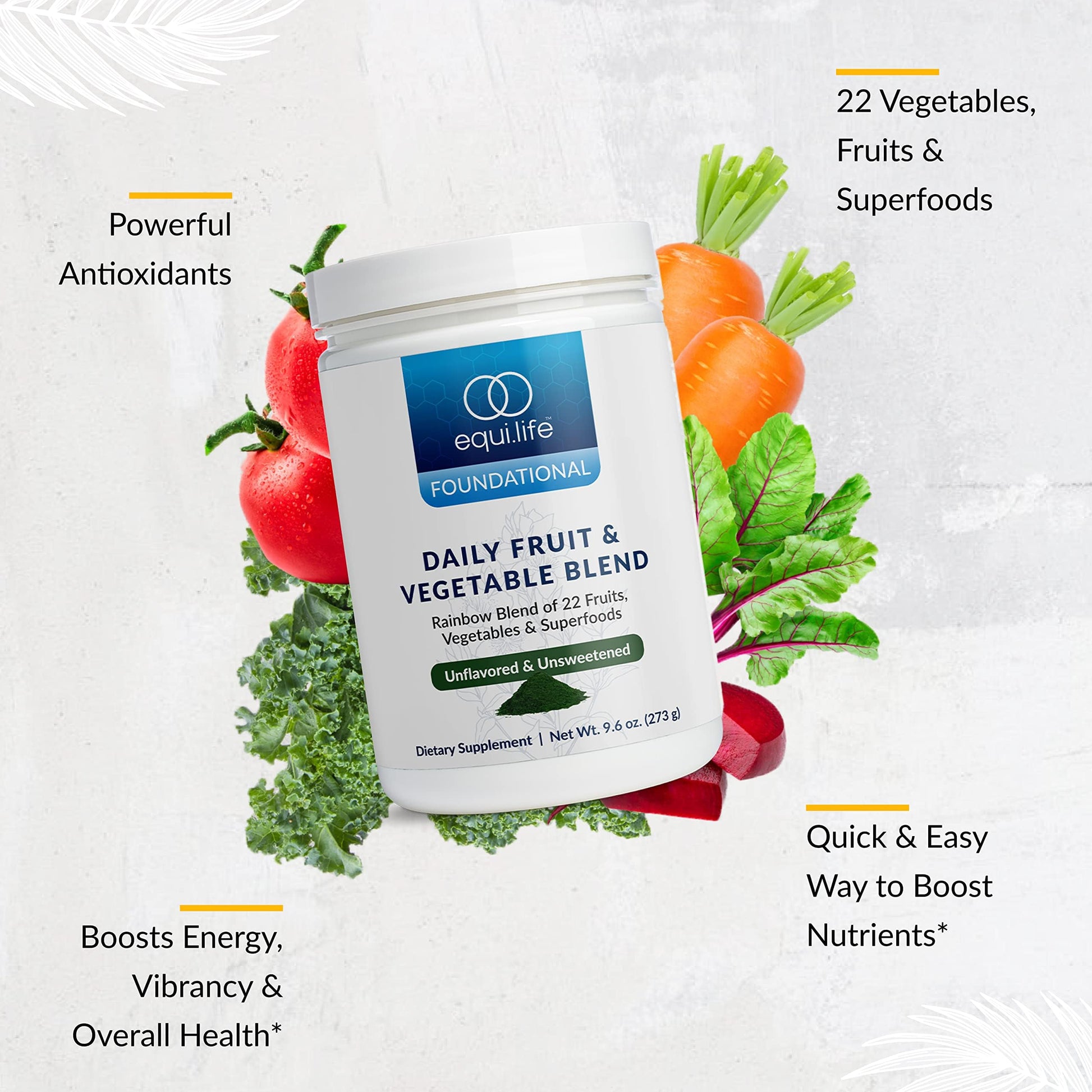 Equilife Daily Fruit & Vegetable Blend, Superfood Antioxidant Supplement with 22 Organic Fruits & Vegetables, Unflavored, Vitamin C, Fiber, 9 Essential Amino Acids, Supports Energy, 30 Servings Tub Equilife Au supplements