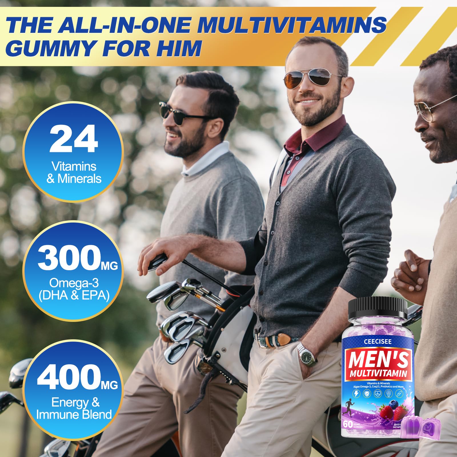 Ceecisee Men’s Methylated Multivitamin Gummies: Chewable Multivitamins Mens Gummy with Omega Probiotic Magnesium Zinc Vitamins B12 D3 - No Iron Daily Supplement Support Energy Immune for Men(120Count) Ceecisee Au supplements