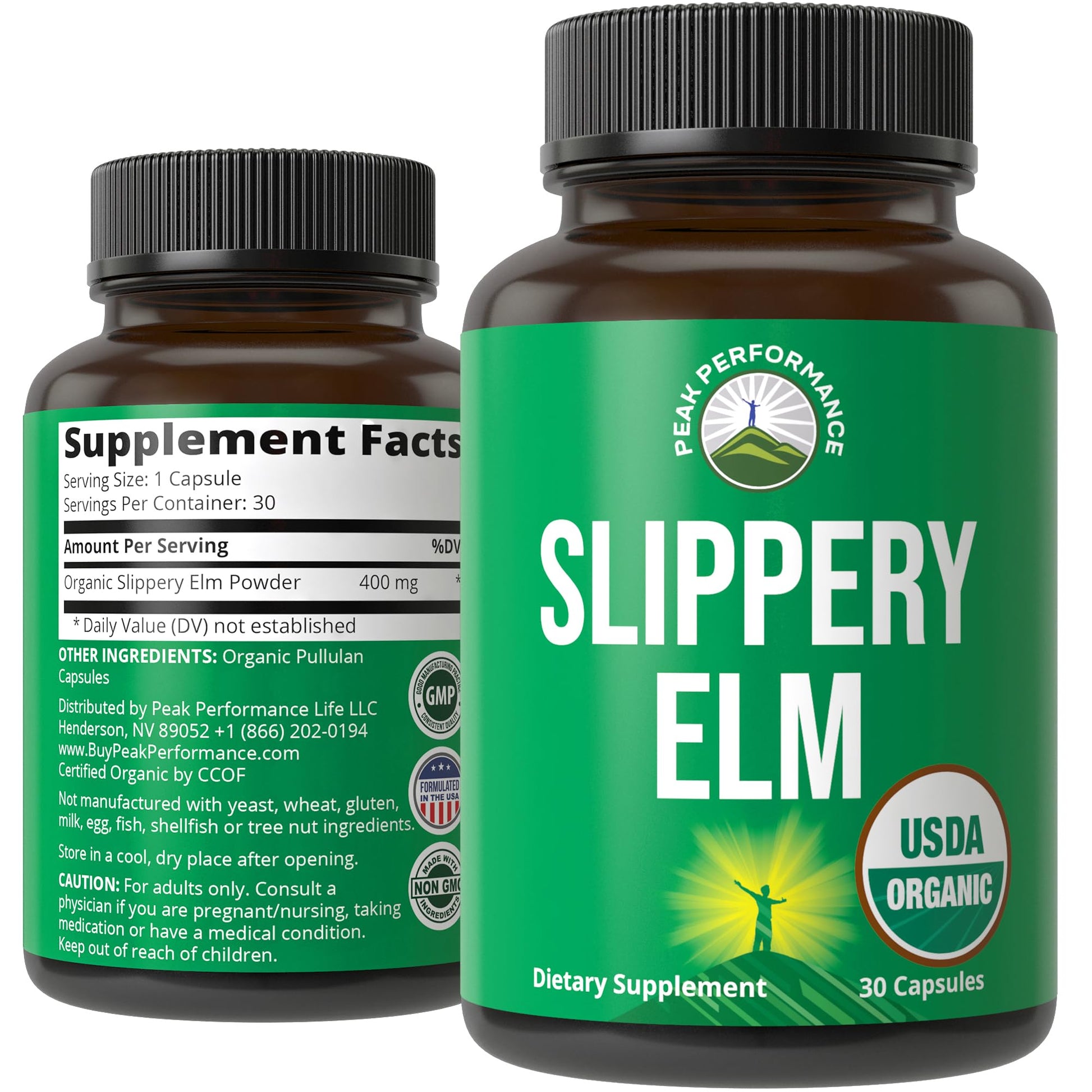 USDA Organic Slippery Elm for Women & Men. Vegan Capsules with Micronized Slippery Elm Bark Powder for Digestion, Bloating Relief, & Gut Lining. Natural Mucilage That Soothes The Throat & Airways Peak Performance Au supplements