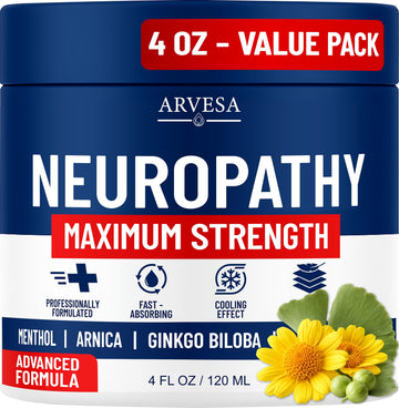 Neuropathy Cream - Maximum Strength - Arnica, MSM, Hemp Seed Oil, Ginkgo Biloba, Capsaicin - Non-Greasy with Cooling Effect - Value Pack - Natural Ingredients - Formulated in USA Arvesa Au supplements