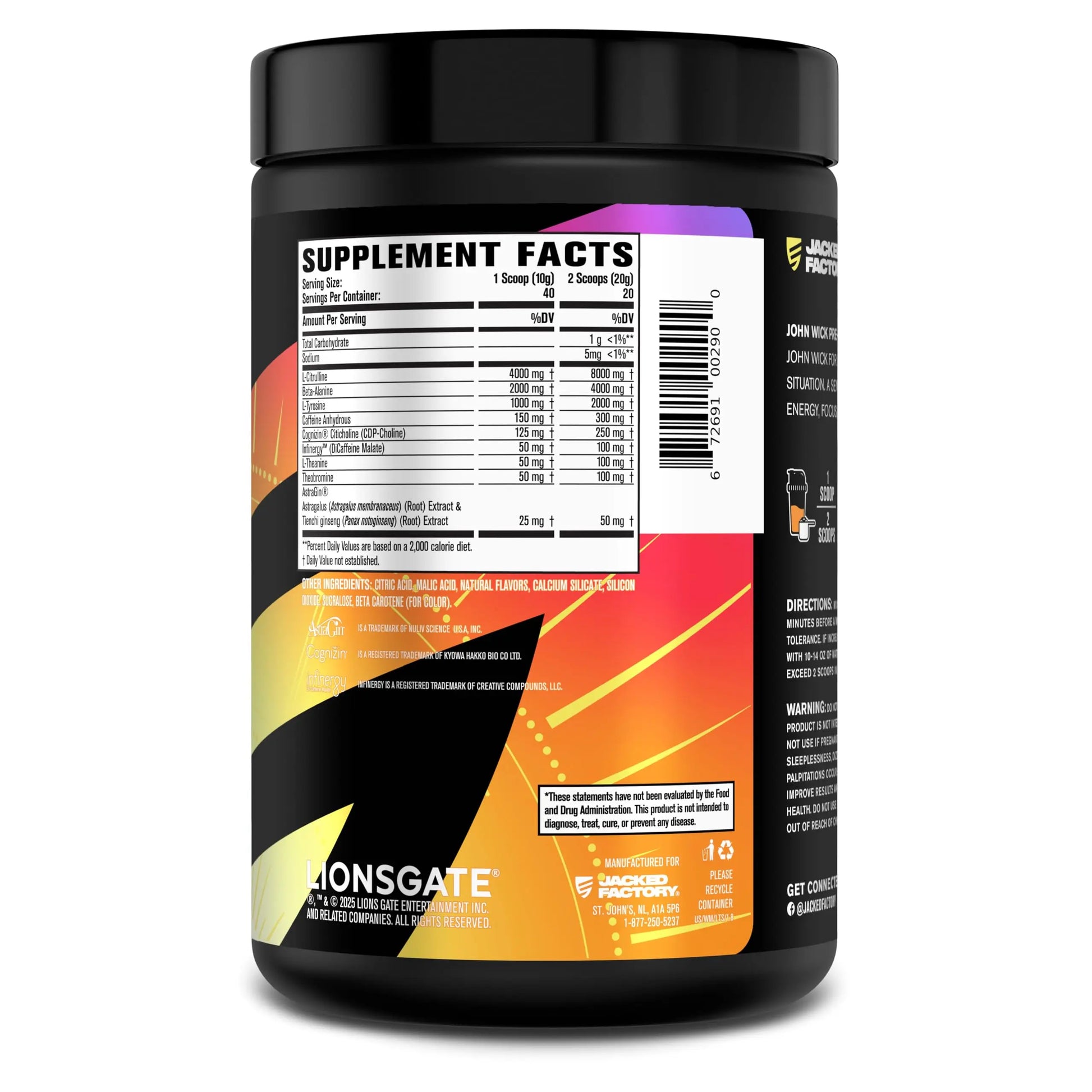 Jacked Factory X John Wick - Wick Mode Pre Workout Powder - Intense Energy, Battle-Ready Focus, Unstoppable Commitment, and Sheer Will Jacked Factory Au supplements