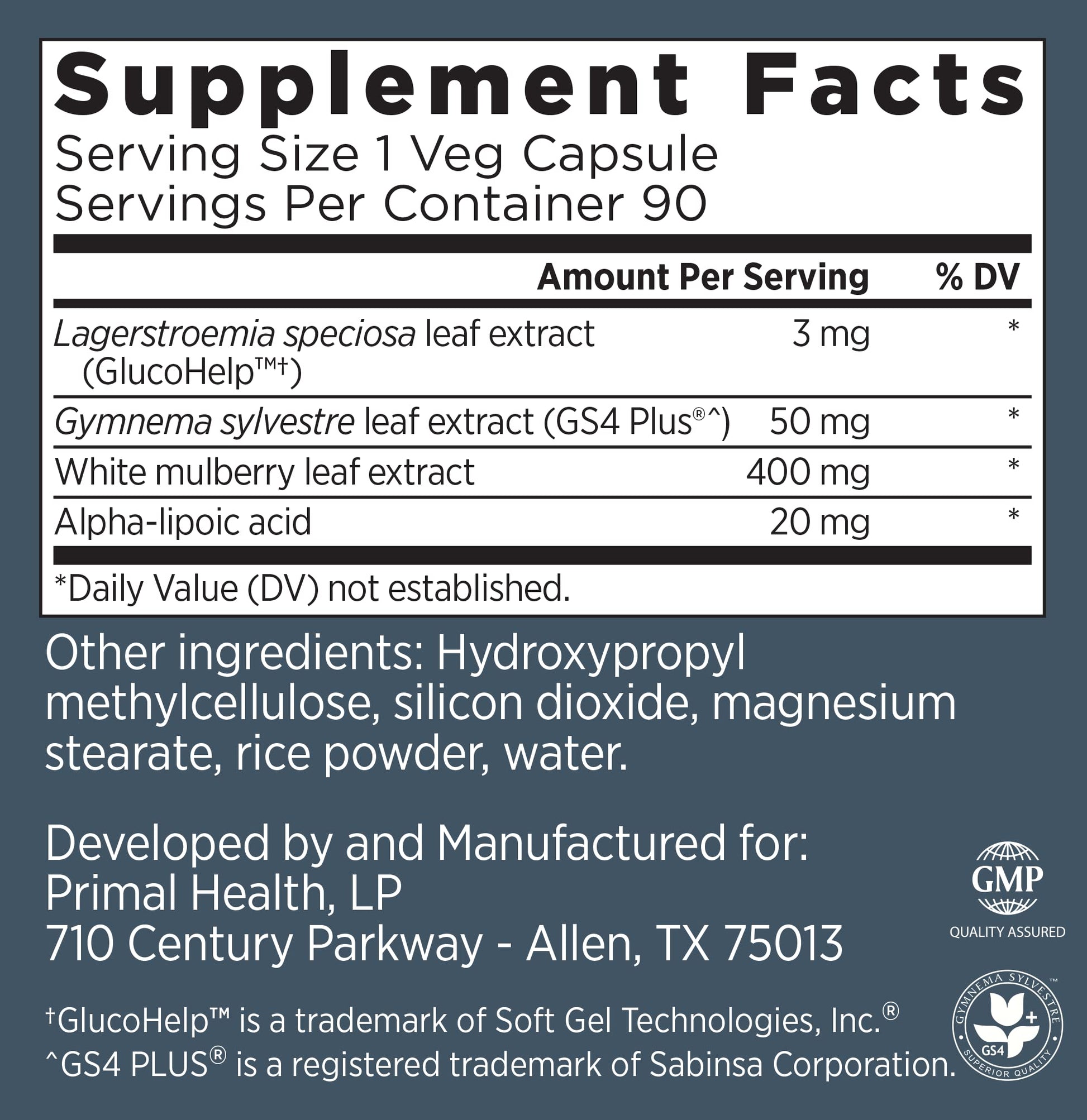 Primal Labs GlucoBurn Support Supplement with White Mulberry Leaf Extract and Alpha Lipoic Acid, 90 Veg capsules Primal Labs Au supplements