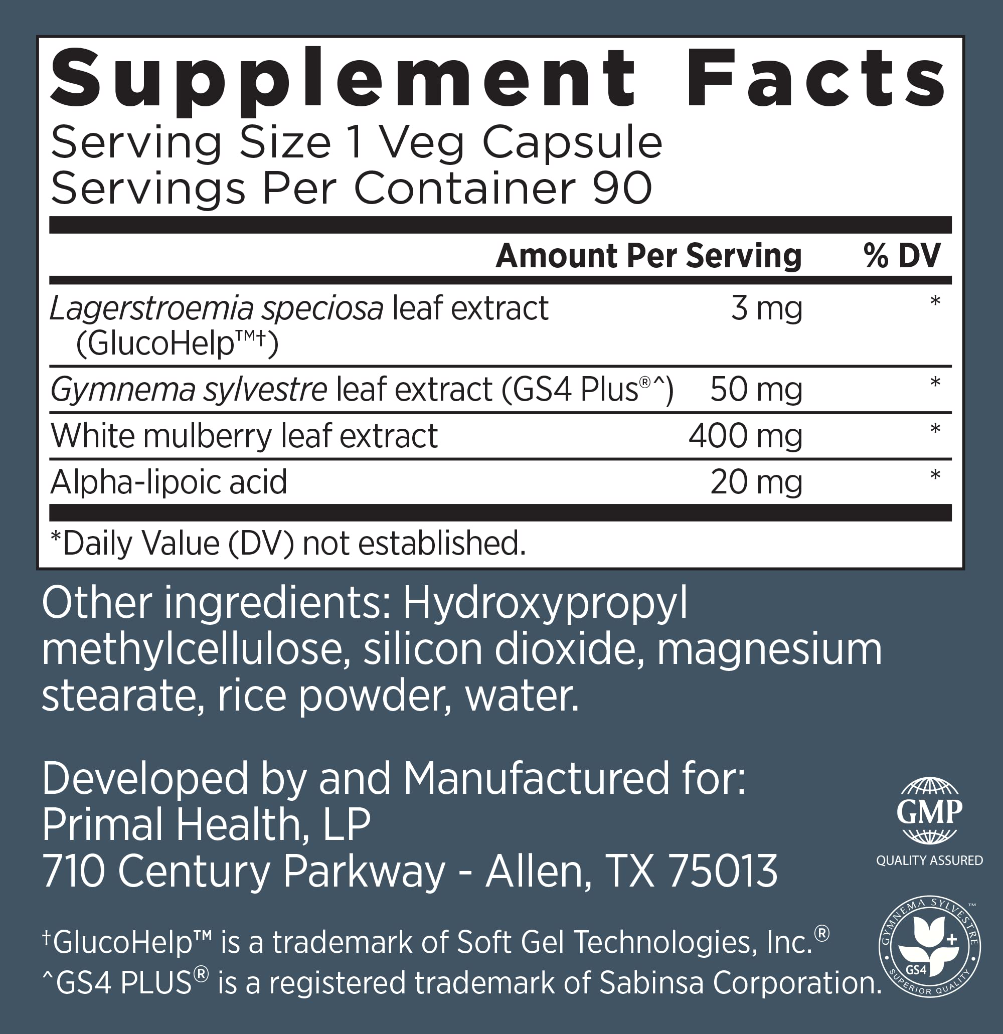 Primal Labs GlucoBurn Support Supplement with White Mulberry Leaf Extract and Alpha Lipoic Acid, 90 Veg capsules Primal Labs Au supplements