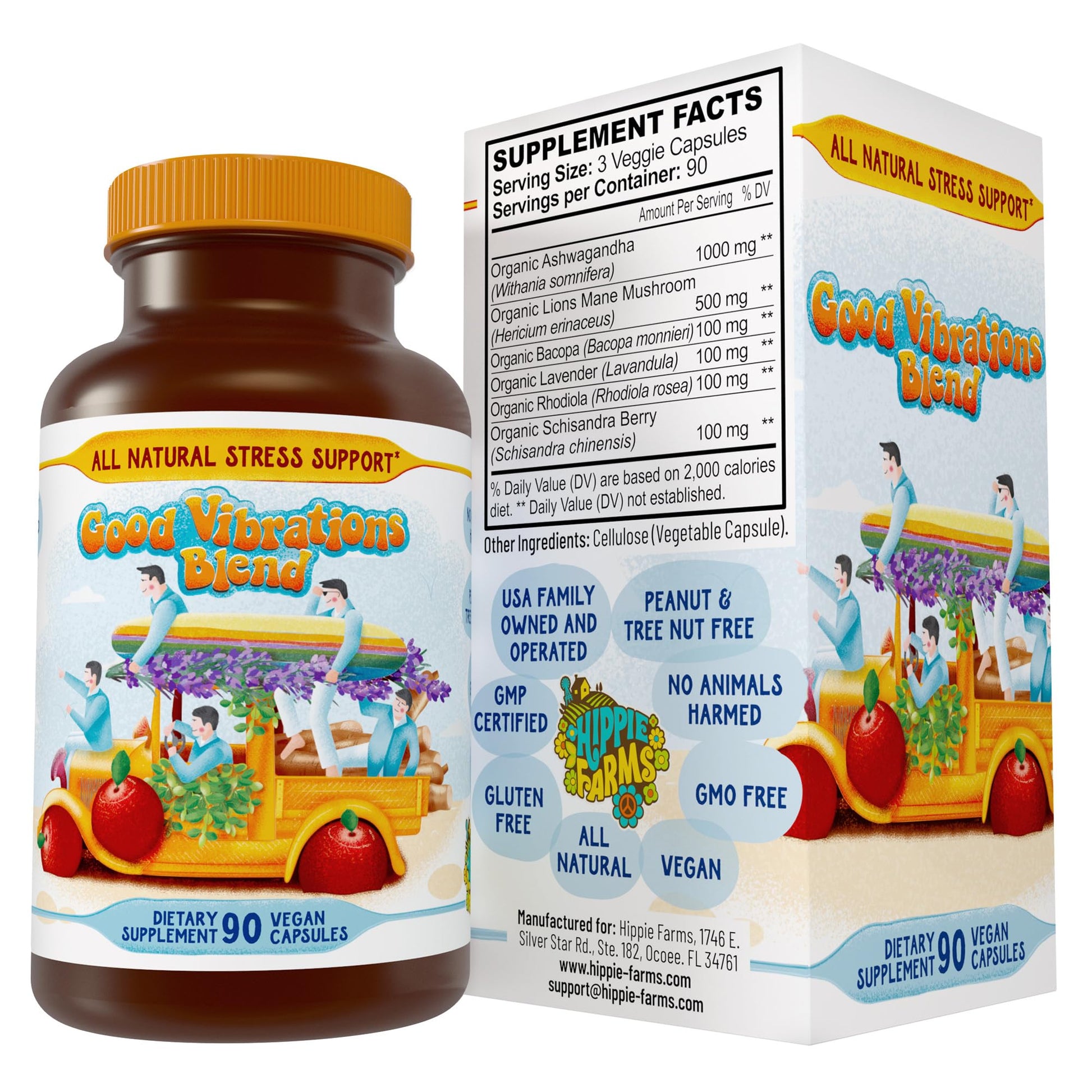 Hippie Farms Stress, Mood, Energy Support - Ashwagandha Root, Lion's Mane & More - Good Vibrations Blend Hippie Farms Au supplements
