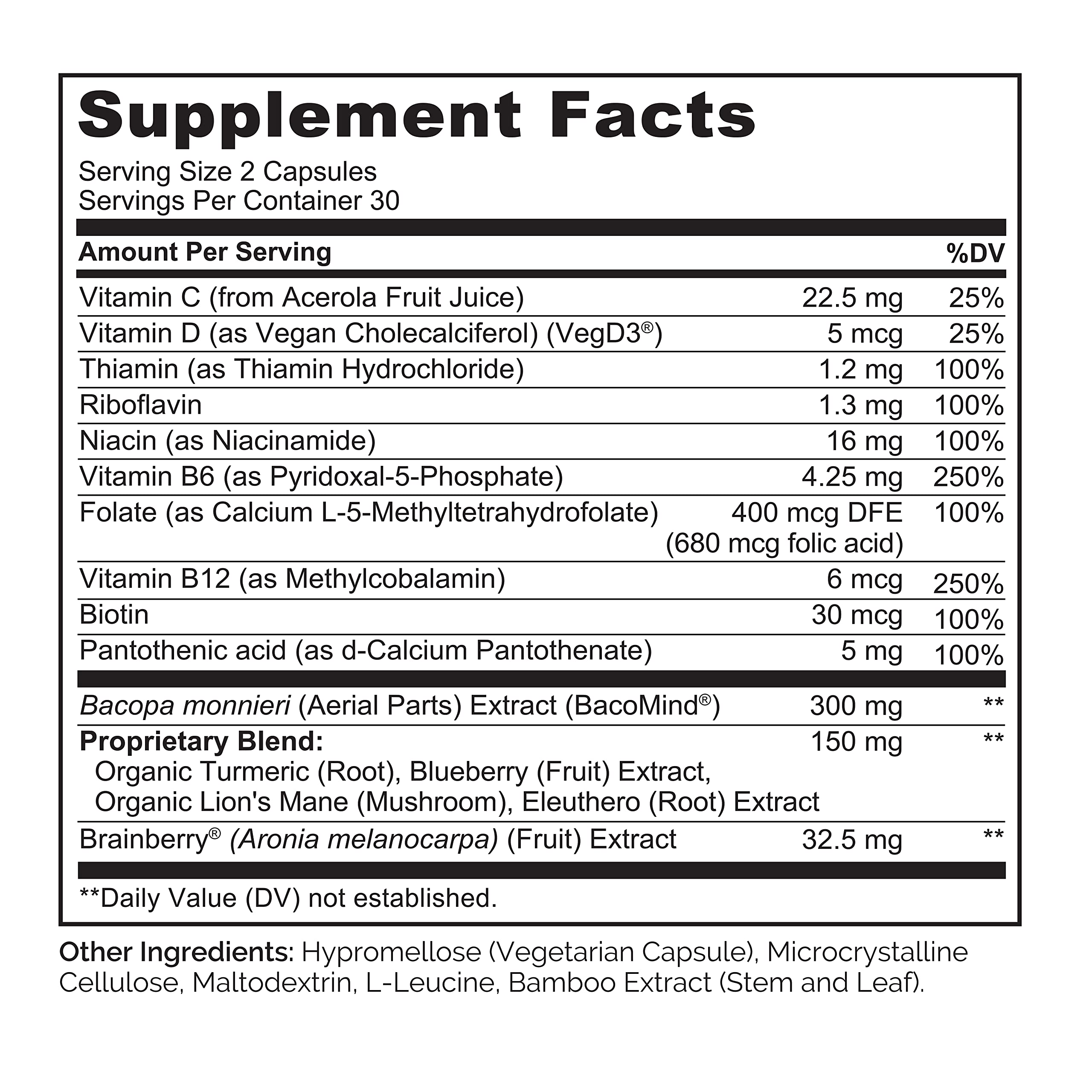 NATURELO Whole Food Brain Supplement - Brain Health Supplements for Memory & Focus Support - Enhance Brain Health Blend Supplement for Adults