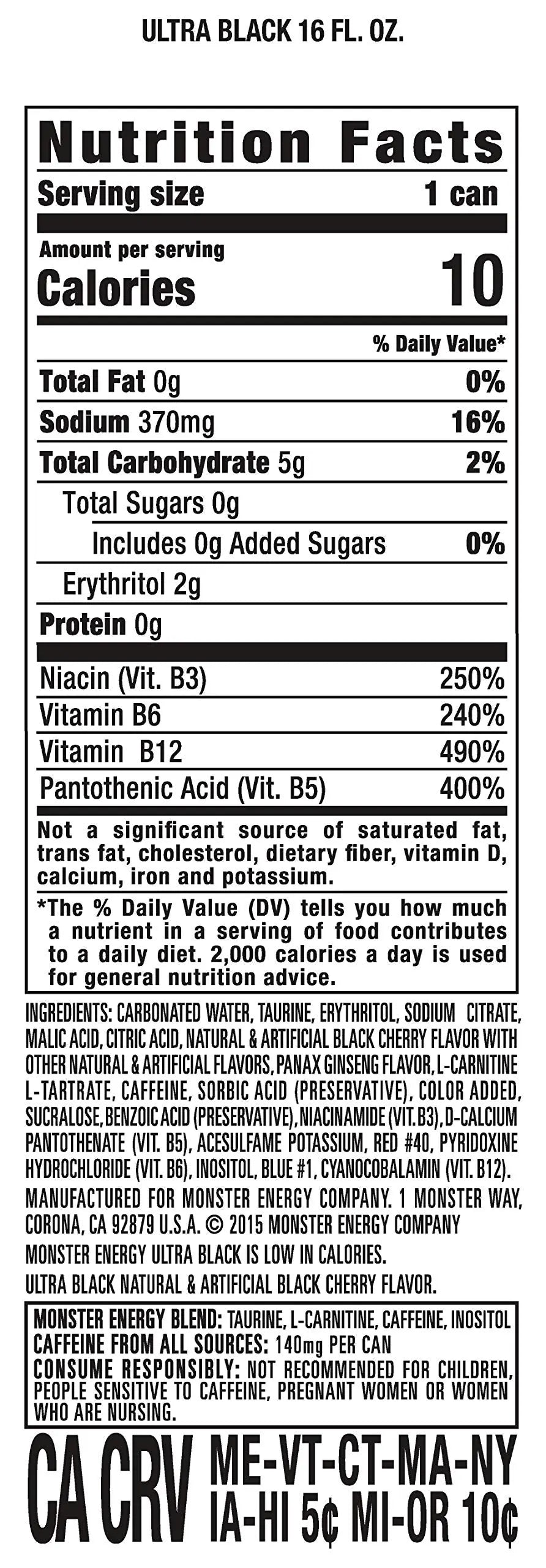 Monster Energy Ultra Black, Sugar Free Energy Drink, 16 Ounce (Pack of 15) Monster Energy Au supplements