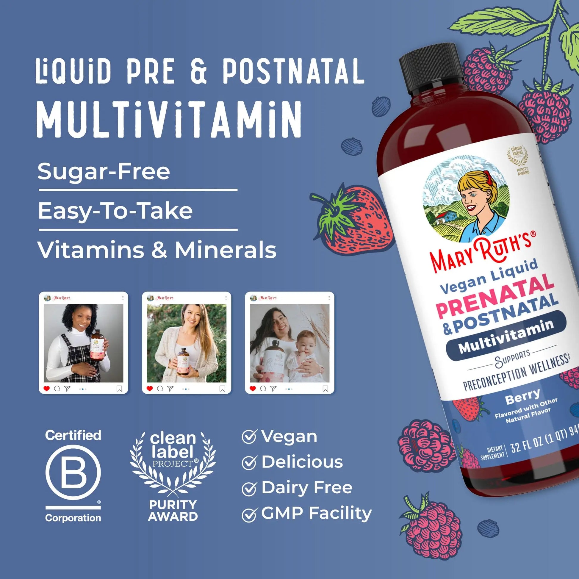 MARYRUTH'S Postnatal & Prenatal Vitamins for Women | Sugar Free | Selenium | Folate | Vegan | Non-GMO | Gluten Free | 32oz MARYRUTH'S Au supplements