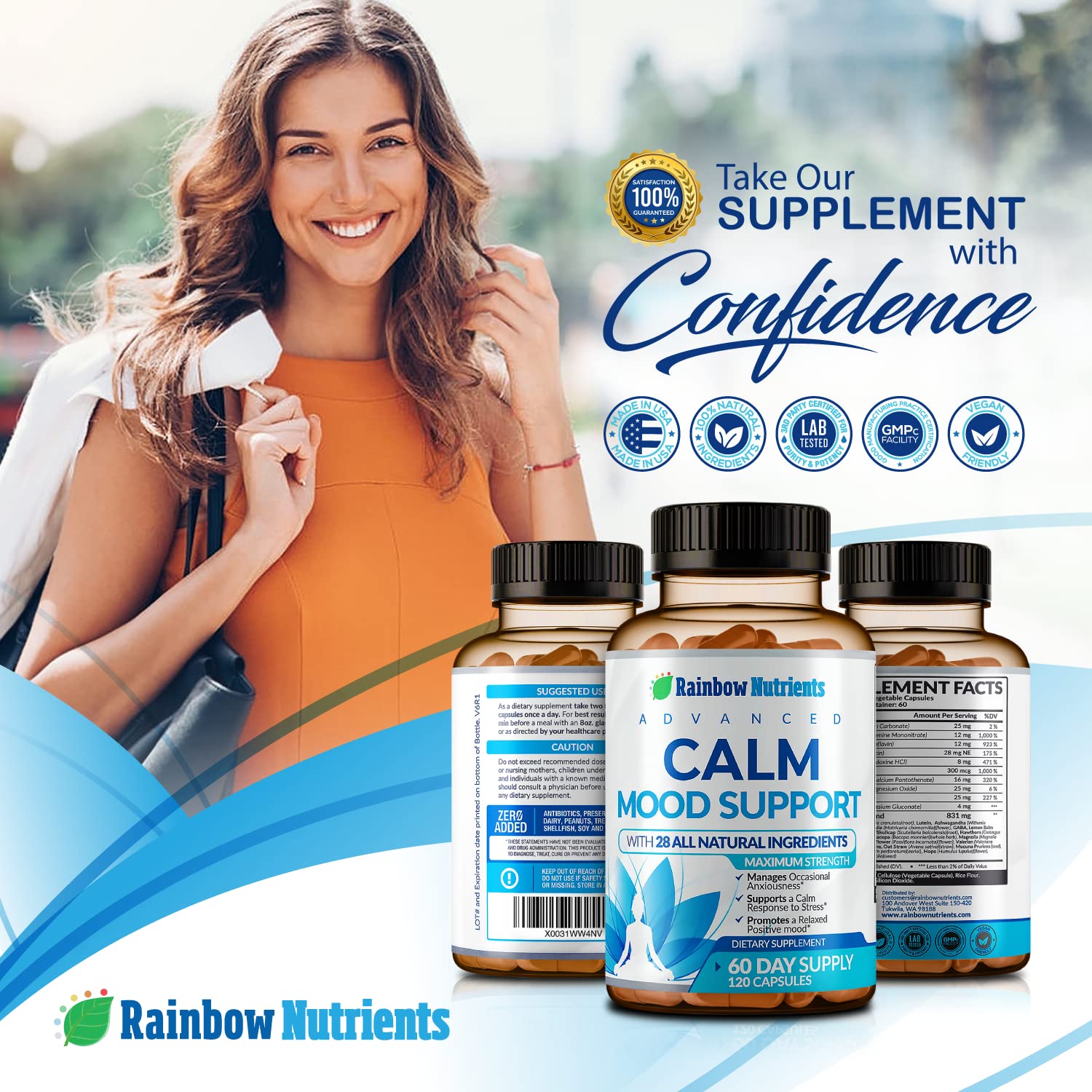 28 in 1 Calm Mood Support Supplement- Natural Happy Pills for Occasional Anxiousness & Stress, Worry feelings, Relaxation, Mental Clarity | Max Sleep & Mood Support for Women & Men|120 Vegan Capsules Rainbow Nutrients, LLC Au supplements