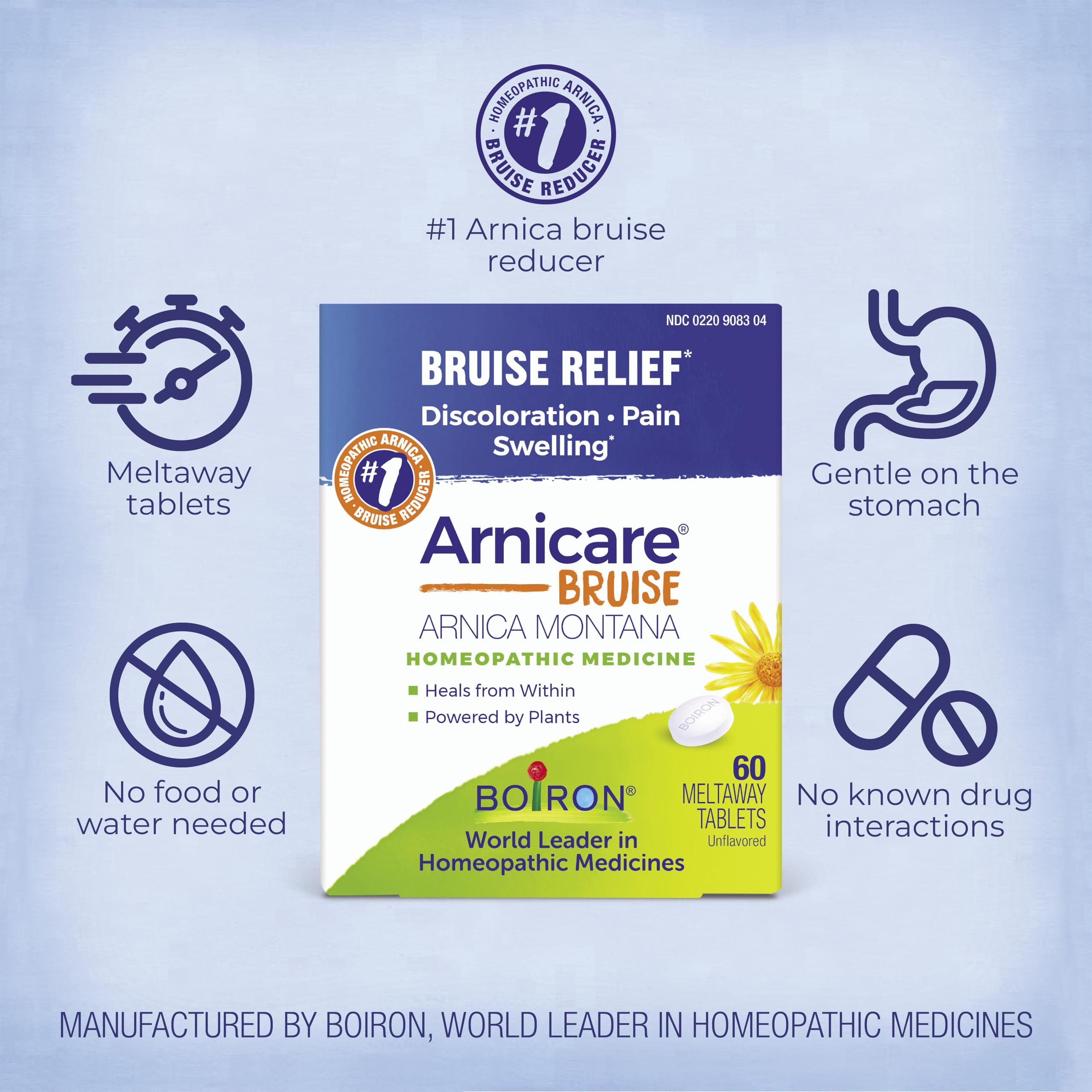 Boiron Arnicare Bruise for Relief of Pain or Swelling from Injuries, and Discoloration of Bruises - 60 Tablets Boiron Au supplements