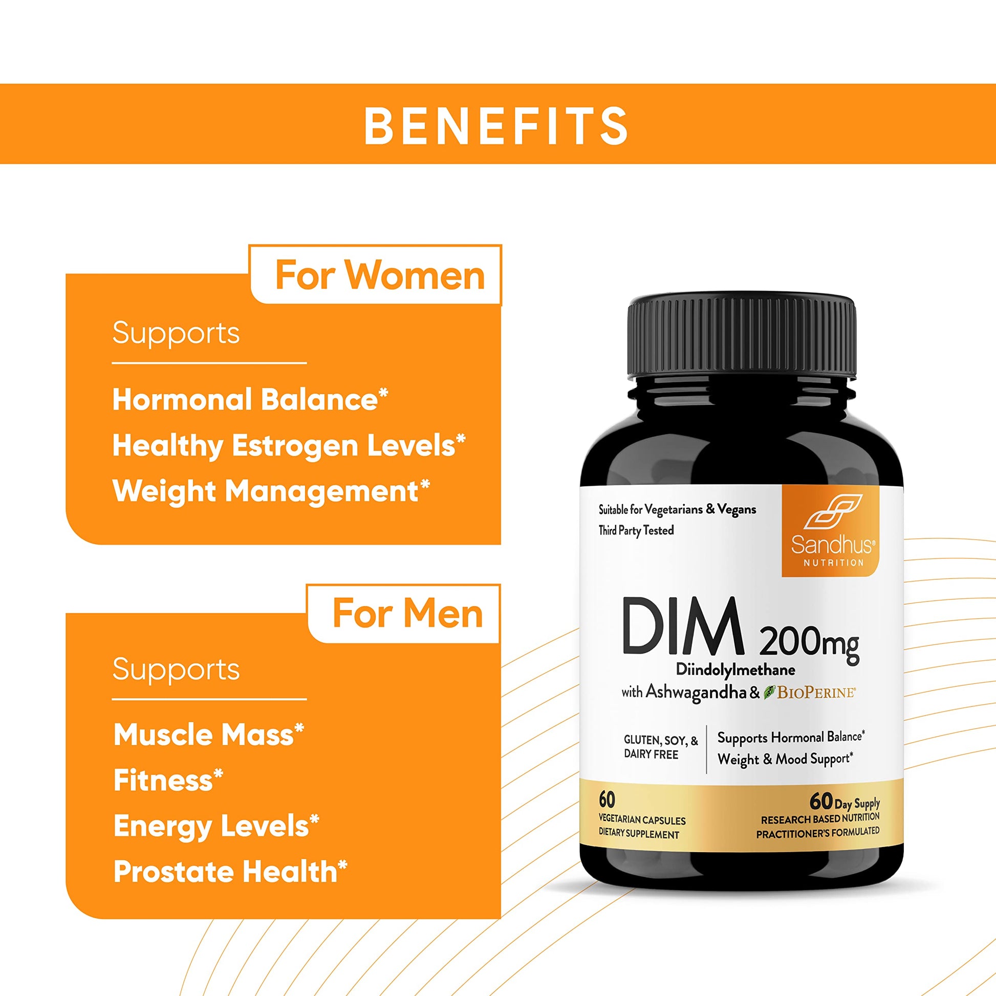 Sandhu's DIM Supplement 200 mg -60 Capsules - Diindolymethane with Ashwagandha & Bioperine Hormone Balance for Women & Men, Hormonal Acne Supplements Sandhu's Au supplements