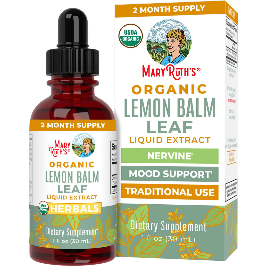 MaryRuth Organics Lemon Balm Leaf Liquid Extract | Mood Support | Relaxation | Calming | Nervine Herbal | Lemon Balm Tincture | USDA Organic | Vegan | Non-GMO | Gluten Free | 1 Fl Oz MARYRUTH'S Au supplements