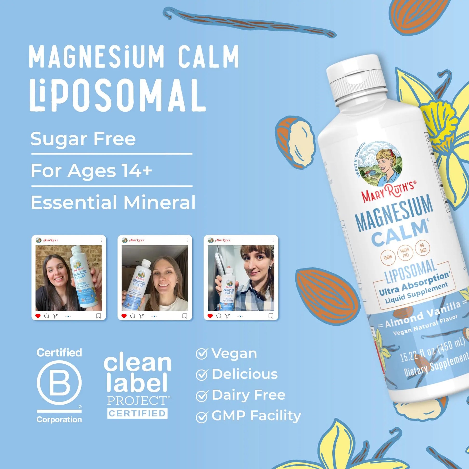MaryRuth Organics Magnesium Liposomal| Magnesium Supplement | Magnesium Bisglycinate | Muscle & Bone Support | Mood Support Vitamin | Vegan | Non-GMO | Gluten Free | 15.22 Fl Oz | 30 Servings MARYRUTH'S Au supplements