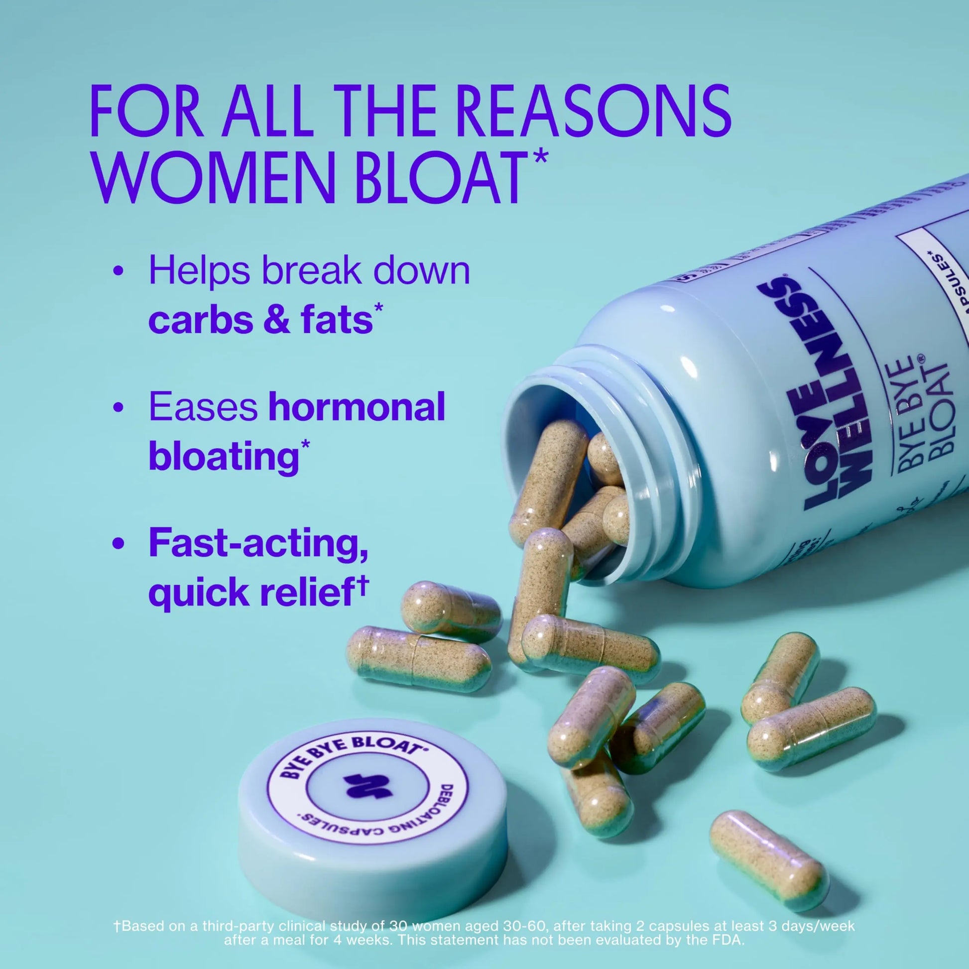Love Wellness Bye Bye Bloat | Digestive Enzymes for Fast Acting Bloating Relief for Women | Helps Reduce Water Retention & Gas Relief | Supports Digestive Health Love Wellness Au supplements