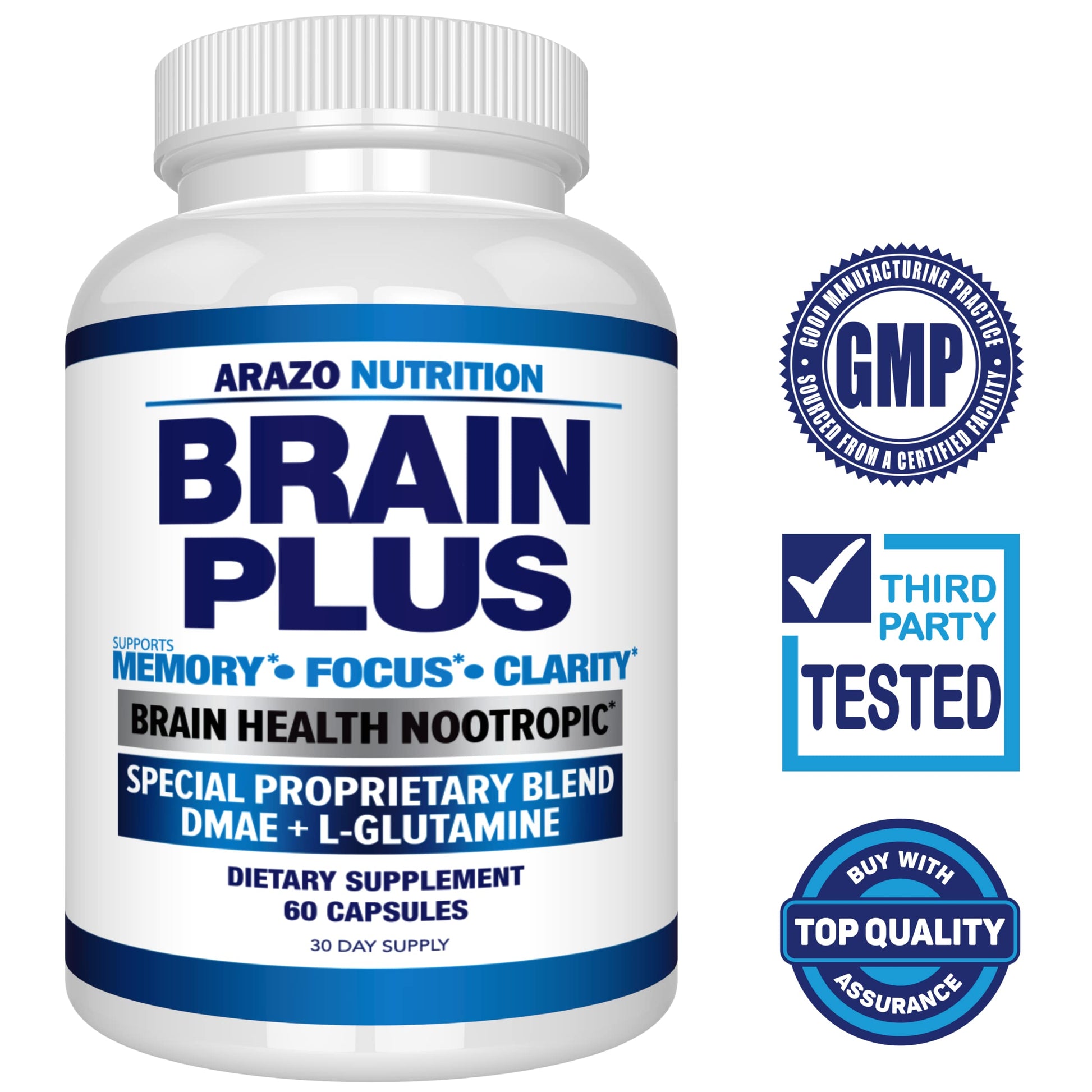 Arazo Nutrition Premium Brain Function Supplement – Memory, Focus, Clarity – Nootropic Booster with DMAE, Bacopa Monnieri, L-Glutamine, Multi Vitamins, Multi Minerals Arazo Nutrition Au supplements