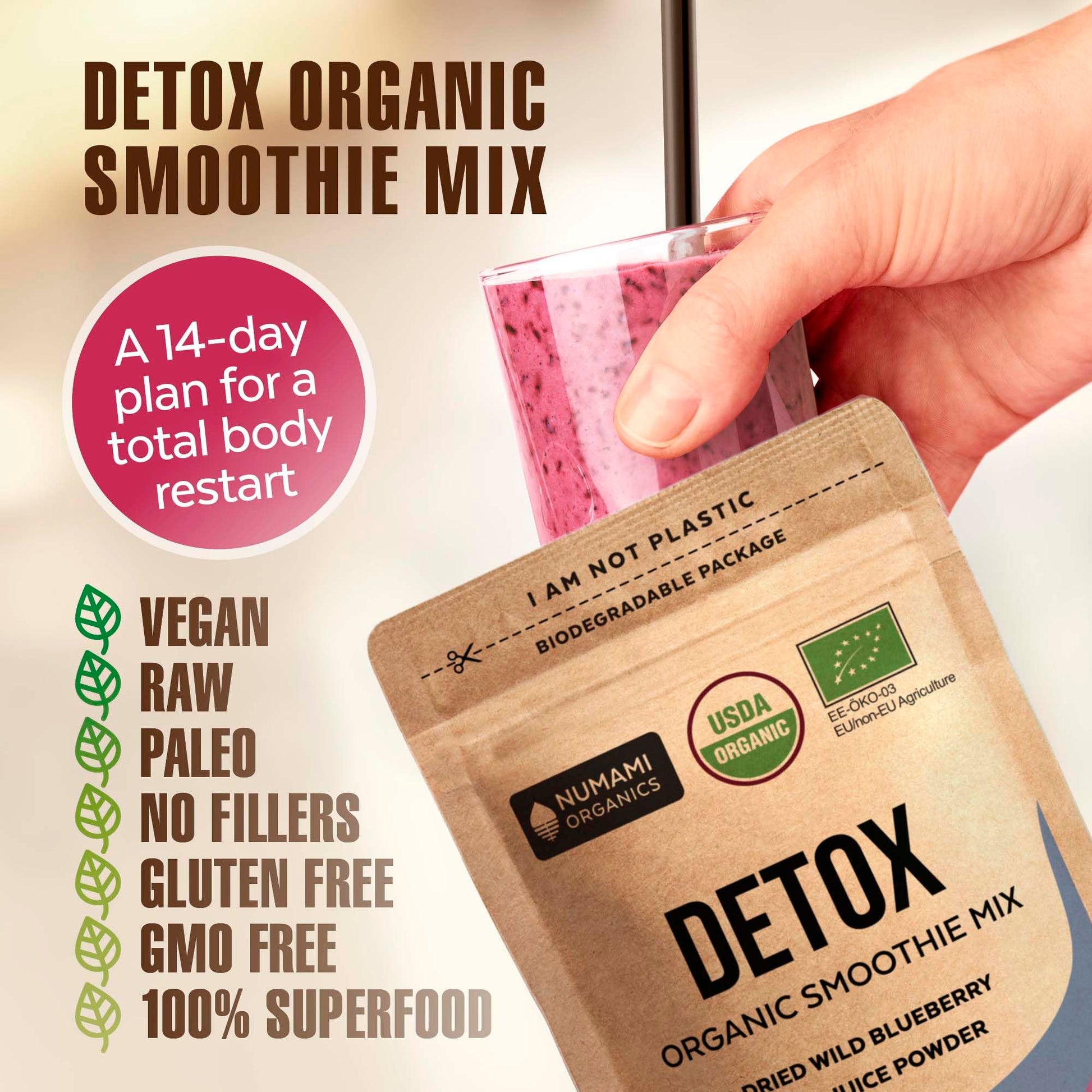 Numami Organic Detox Blueberry Smoothie Powder with Healthy Spirulina, Atlantic Dulse Numami Au supplements