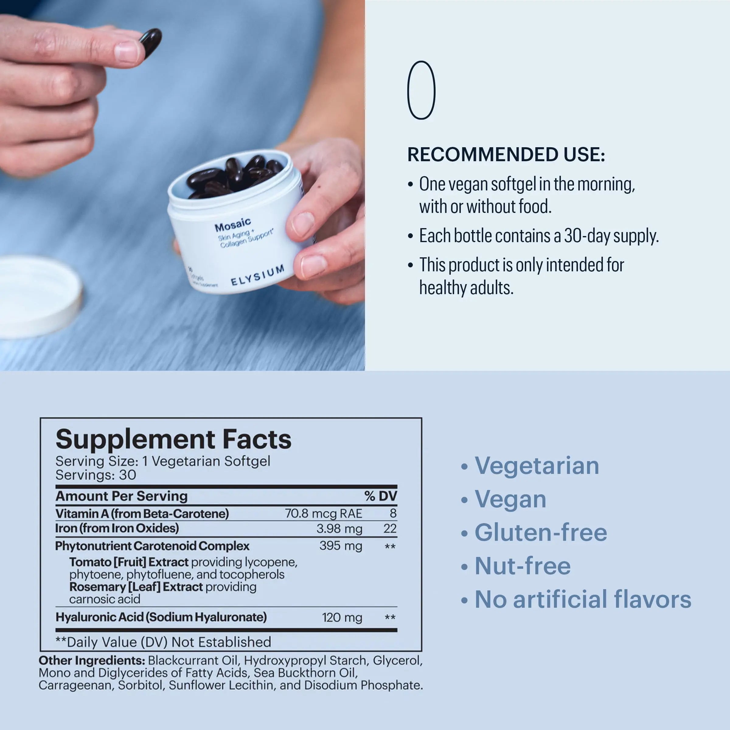 ELYSIUM Mosaic - Hyaluronic Acid Supplement - Clinically Proven - Fights Fine Lines & Skin Aging - Collagen Supplement - 30-Day Supply (Vegan Softgels) ELYSIUM Au supplements