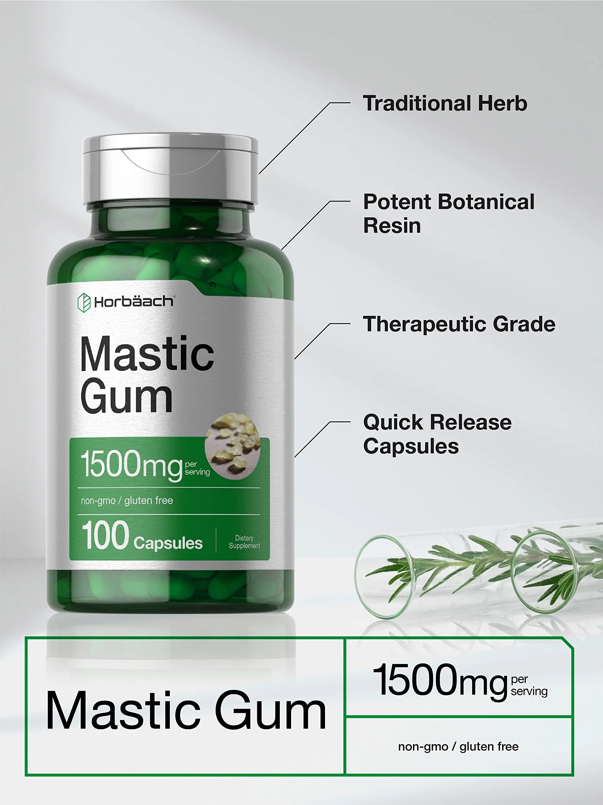 Mastic Gum Capsules 1500mg 100 Count | Non-GMO & Gluten Free | by Horbaach Horbäach Au supplements