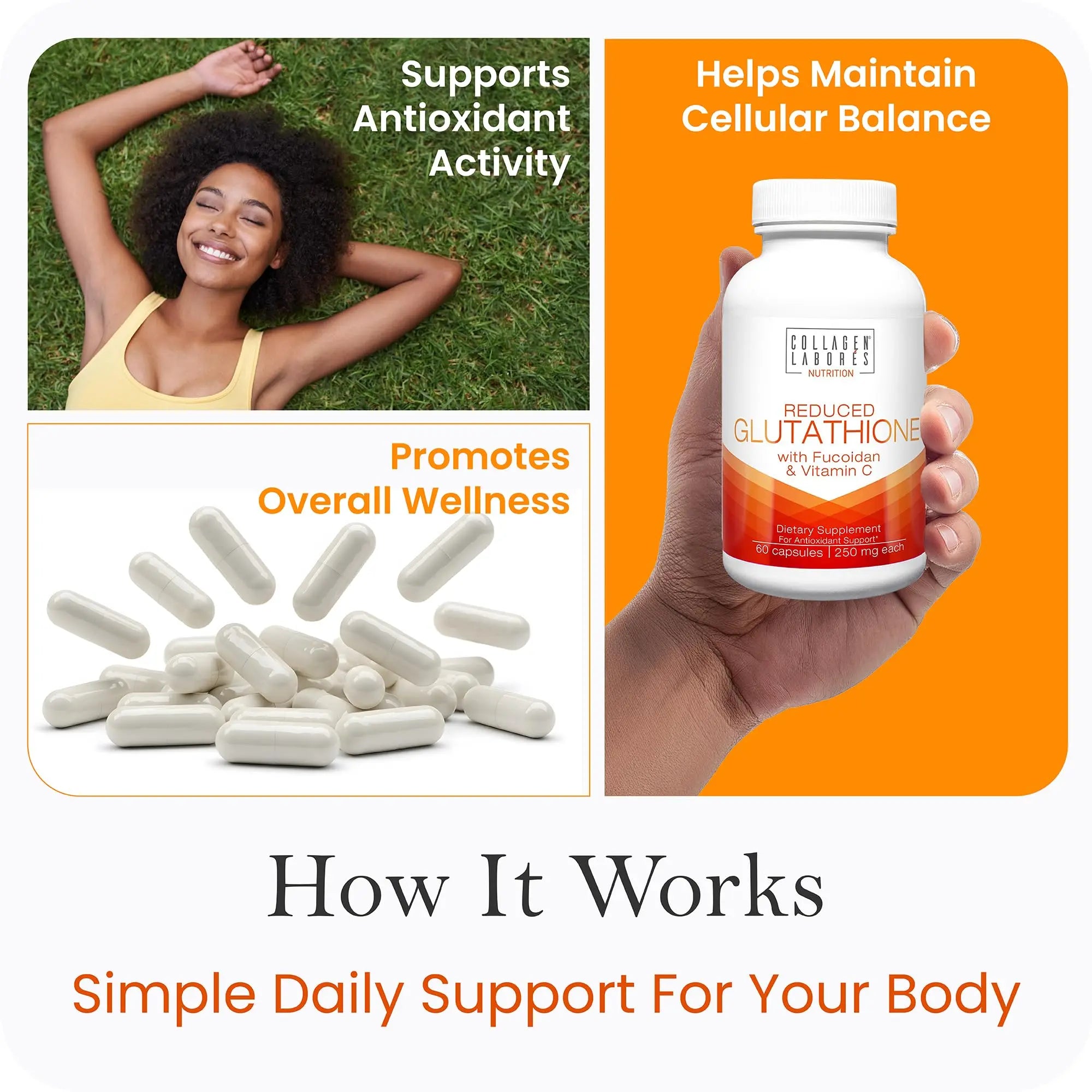 Advanced Glutathione Complex 500mg – with Fucoidan & Vitamin C – Antioxidant Support for Skin Glow, Detox & Immune Health – Non-GMO, Made in USA (60 Capsules) Collagen Laborés Au supplements