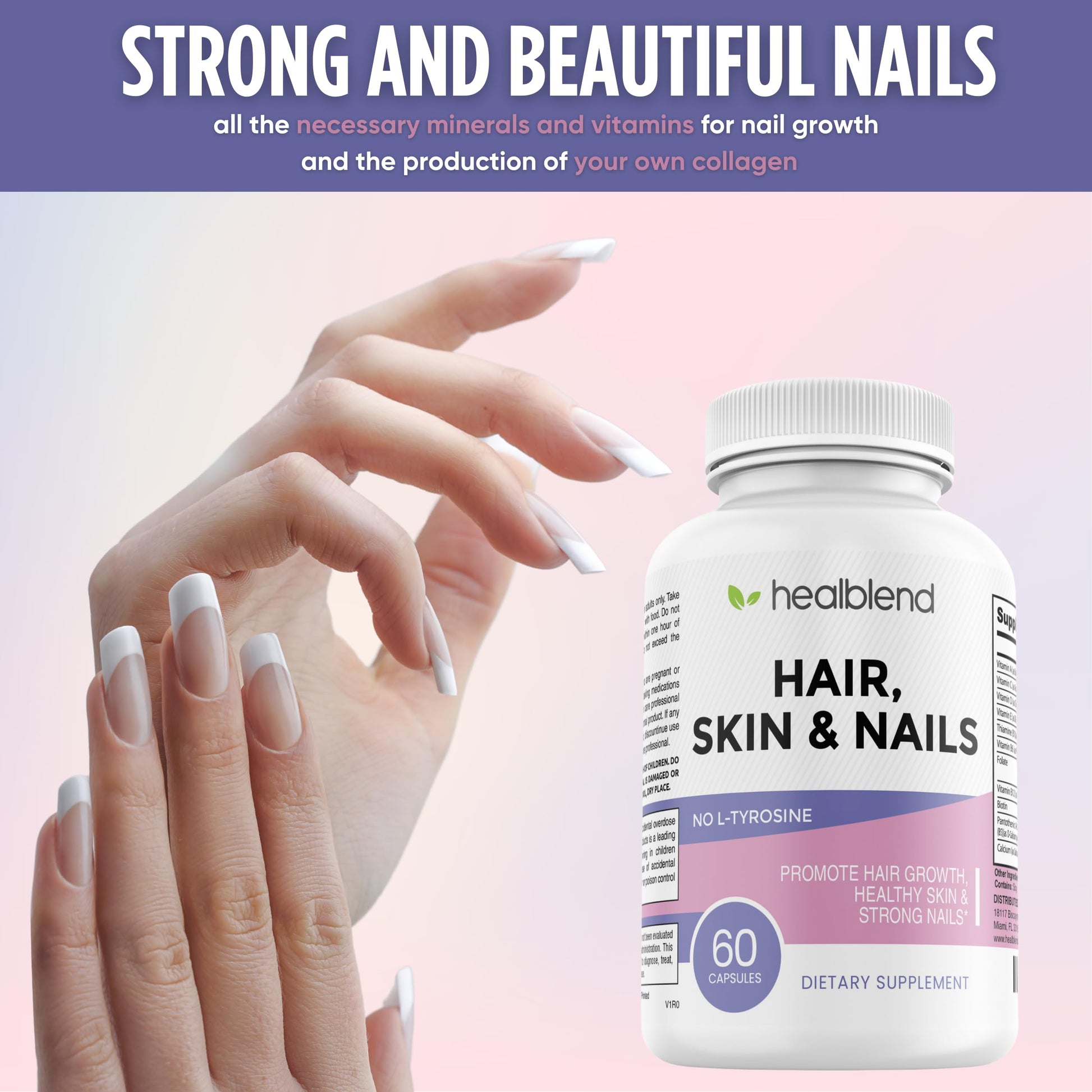 healblend Hair Skin and Nails Vitamins for Women with Biotin 5000 mcg, Iron and Manganese | Vegan, Non-GMO | 60 Capsules healblend Au supplements