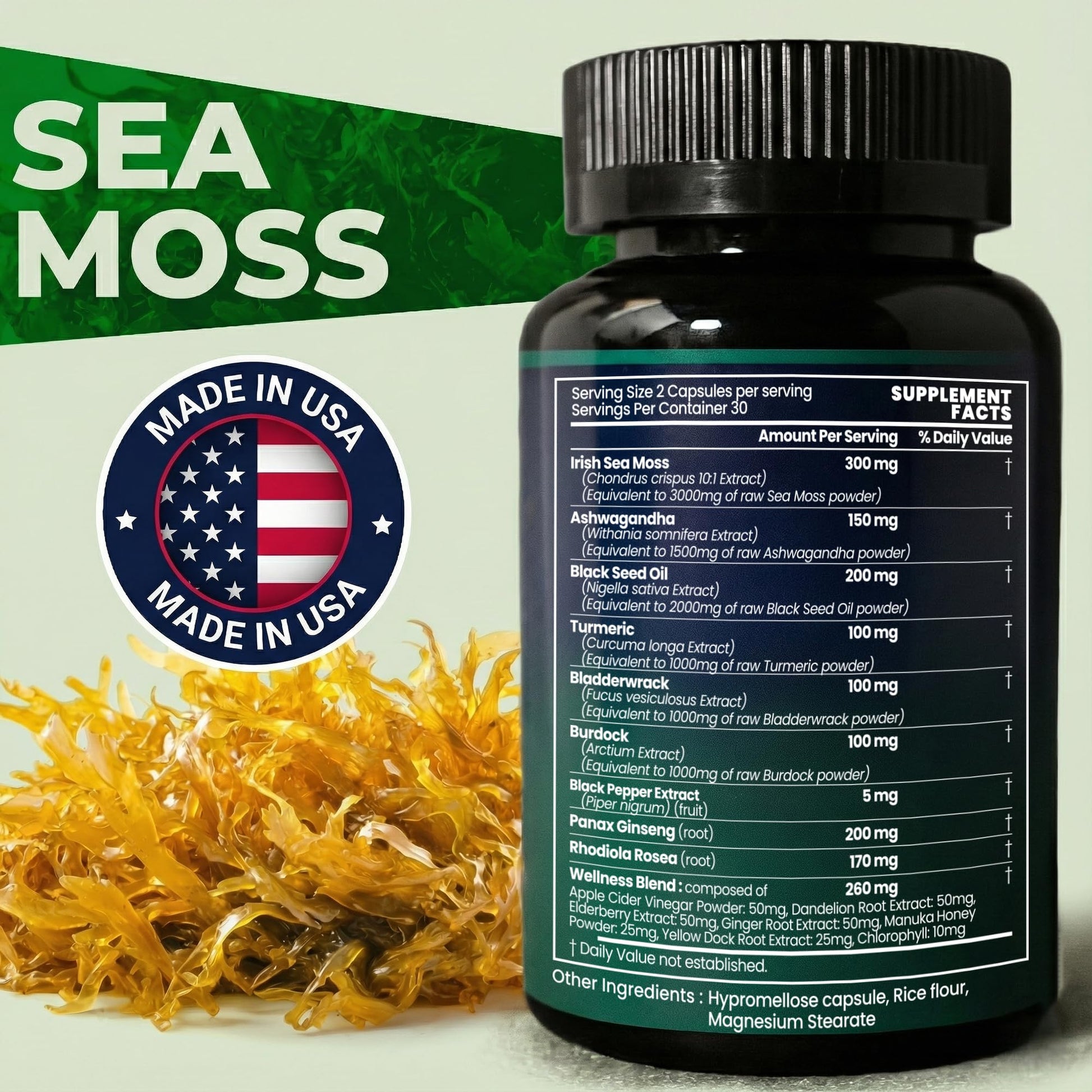 Sea Moss Black Seed Oil Ashwagandha Ginger - Advanced Irish Sea Moss Capsules All in One Supplement with Seamoss Black Seed Oil Ashwagandha Burdock Root Bladderwrack - Pills for Energy, Immune, Gut Opti Health Au supplements