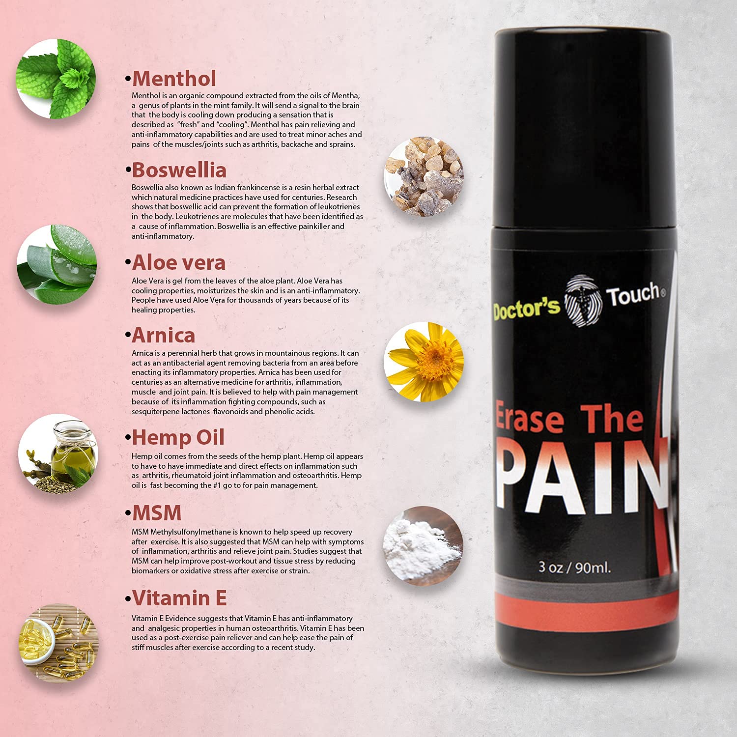 Doctor's Touch Erase The Pain Relief Roll On - Fast Acting Topical Pain Relief Roll On for Nerves, Joints, All Muscle Soreness and Discomfort - Roll on Muscle Pain Relief Doctor's Touch Au supplements