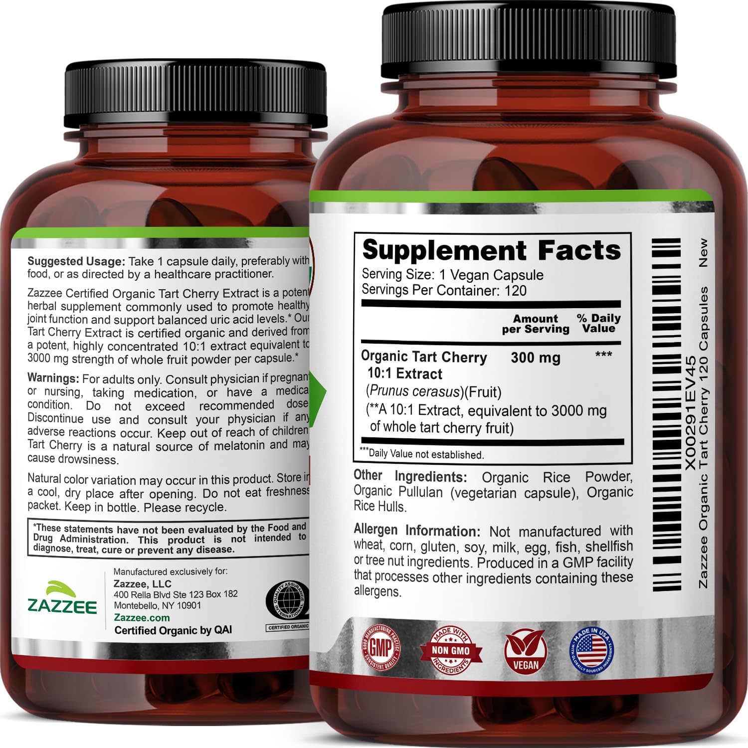 Zazzee USDA Organic Tart Cherry 10:1 Extract, 120 Vegan Capsules, 4 Month Supply, Montmorency Cherry, Daily Wellness Antioxidant Support, Organic Herbal Supplement, All-Natural, Non-GMO, Made in USA Zazzee Au supplements