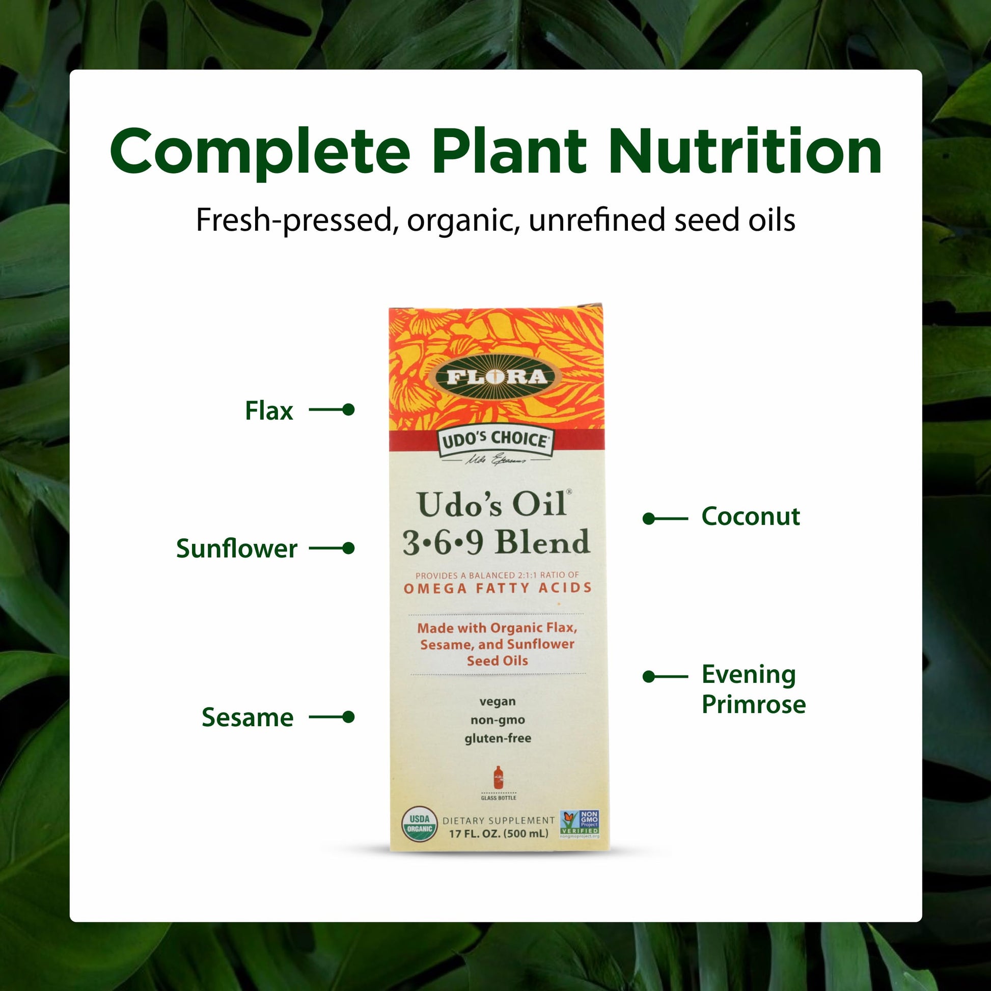 Flora - Udo's Choice Omega 369 Oil Blend, Made with Organic Flax, Sesame & Sunflower Seed Oils, Plant-Based Vegan Omega Fatty Acids, Based on Ideal 2:1:1 Ratio, 17-fl, oz. Glass Bottle Flora Au supplements
