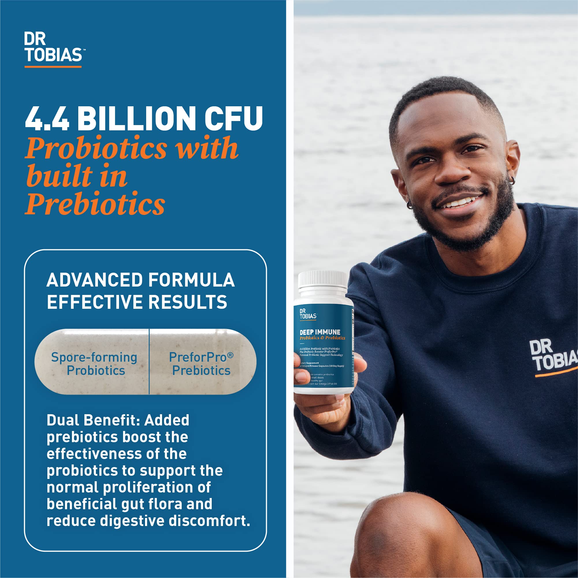 Dr. Tobias Deep Immune Probiotics & Prebiotics - Dual Action Digestion & Immune Support with PreforPro Prebiotics & Spore Forming Probiotics for Women & Men - 120 Capsules (60 Servings) Dr. Tobias Au supplements