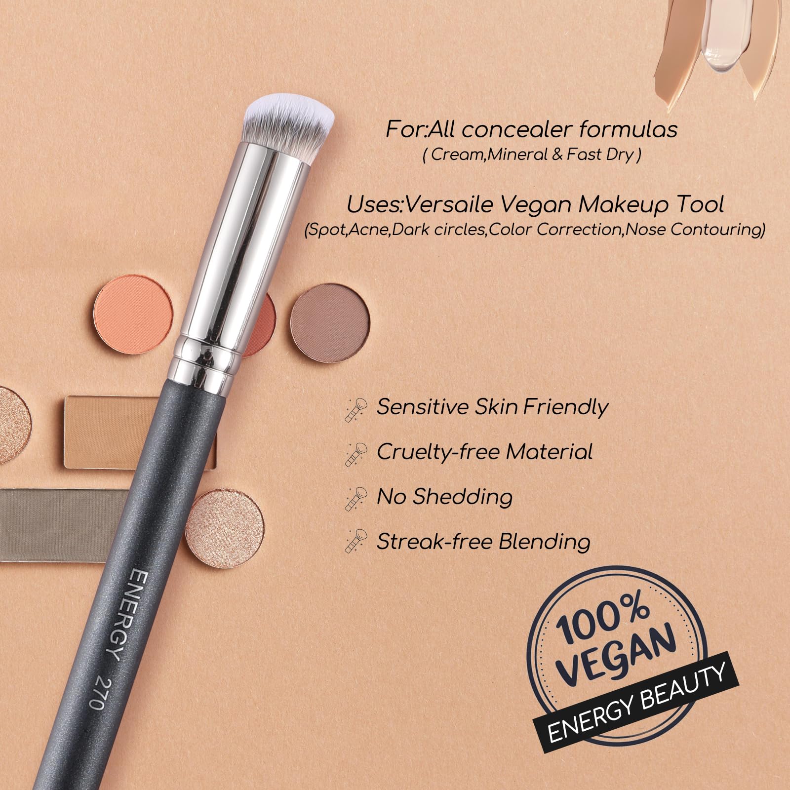 ENERGY Concealer Brush Under Eye Mini Angled Flat Top Kabuki Nose Contour Brush for Concealing Blending Setting Buffing with Powder Liquid Cream Cosmetic Pro Small Makeup Foundation brushes 270 ENERGY Au supplements