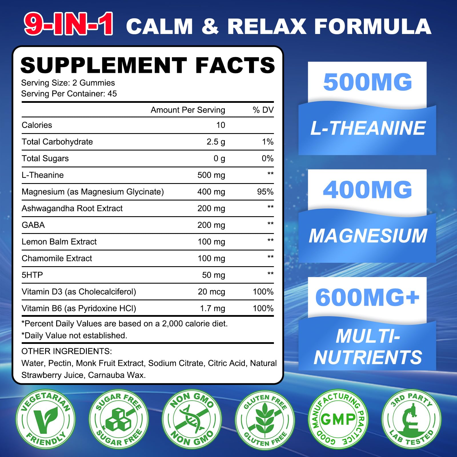 GlaGmrry 90 Count | L Theanine Gummies, L Theanine Supplement for Adults & Kids, w/Ashwagandha, Magnesium, GABA & 5-HTP, Sugar Free Liposomal Formula for Calm Relax zzZ M♡♡d & Focus, Vegan GlaGmrry Au supplements