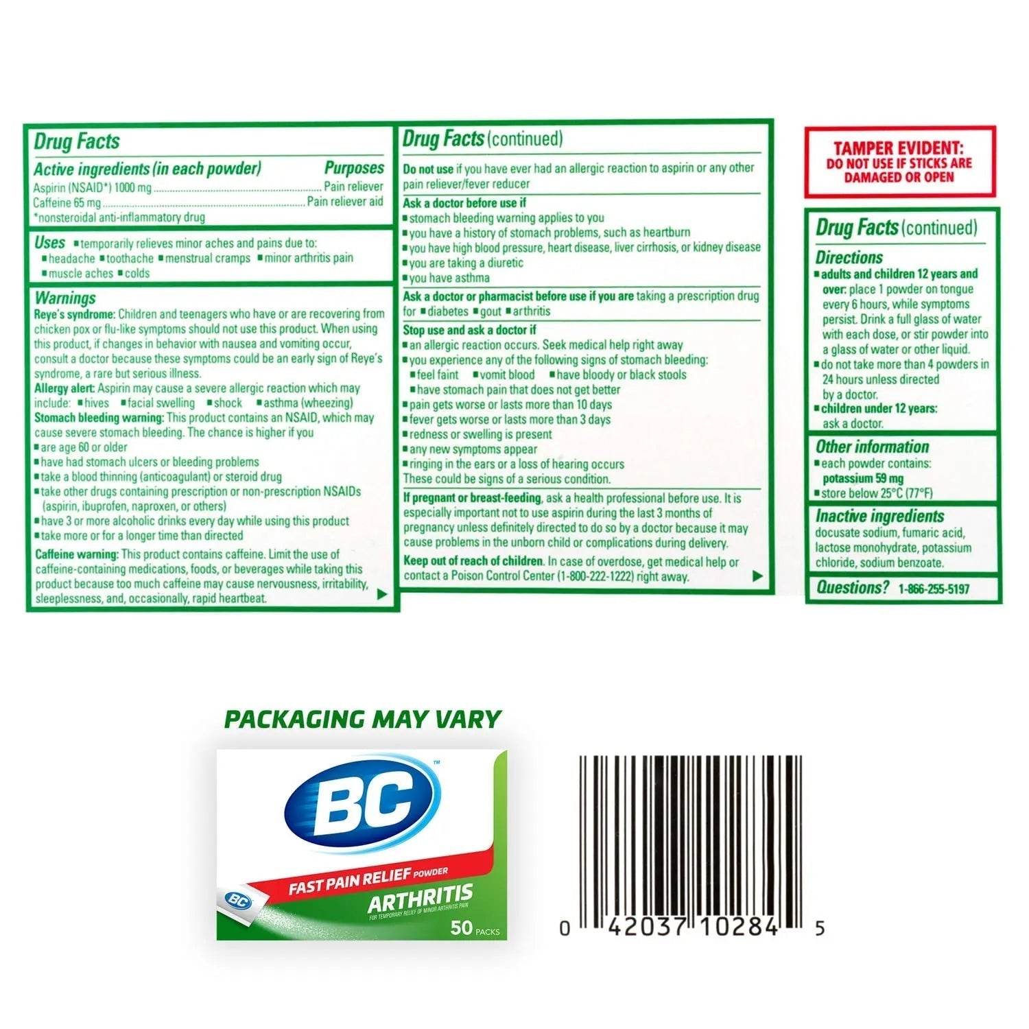 BC Powder Arthritis Pain Reliever, Aspirin Dissolve Packs, 50 Count Powder Packets BC Au supplements