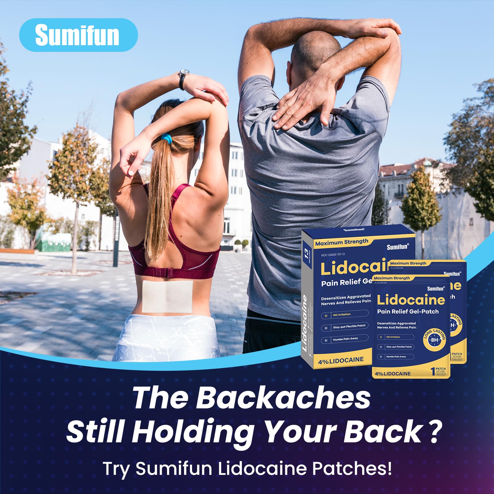 Sumifun 4% Lidocaine Patches Maximum Strength - 13 Count Pain Relieving Gel Patch for Muscle Soreness, Back Ache, Knee, Neck & Joint Pains - Topical Analgesic (Large, Count, 13) Sumifun Au supplements