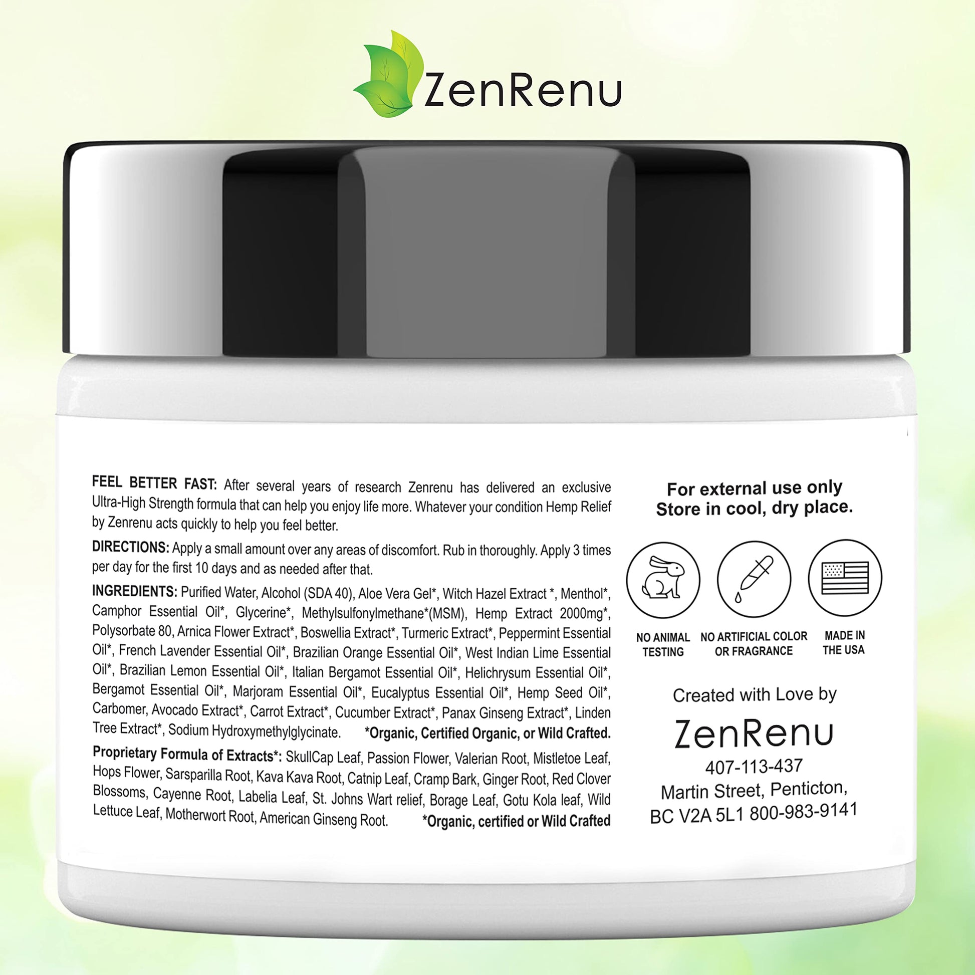 Hemp Cream Maximum Strength - Menthol Rub with Hemp Oil, Arnica, Lavender, Aloe Vera, Kava Kava, & Camphor - Natural Hemp Muscle Rub Cream for Skin, Muscles & Joints - ZenRenu, 4 oz Zenrenu Au supplements