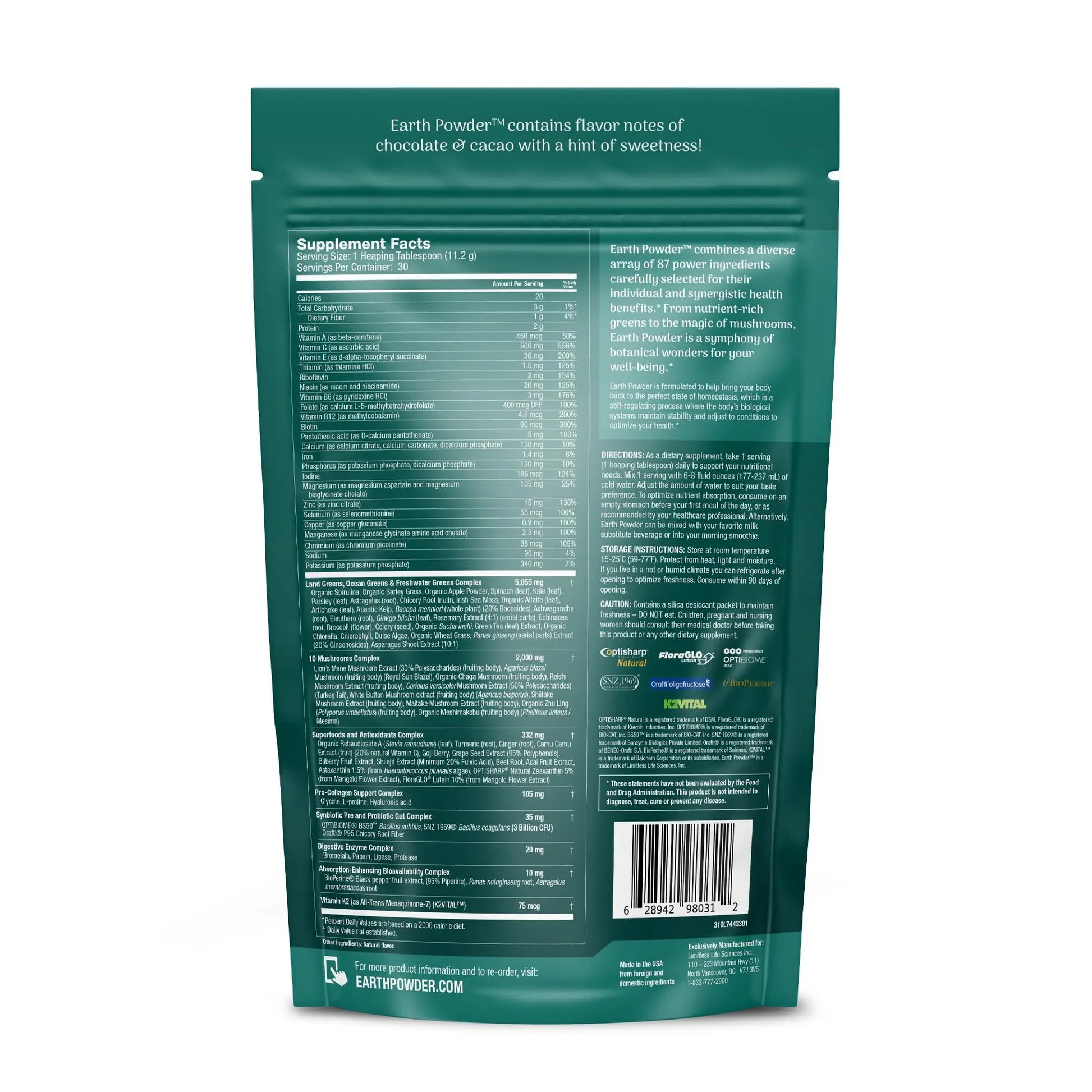 Earth Powder Daily Foundational Nutrition Supplement with 28 Greens & 10 Mushrooms | 87 Nutrients for Energy, Gut Health & Mental Clarity Earth Powder Au supplements