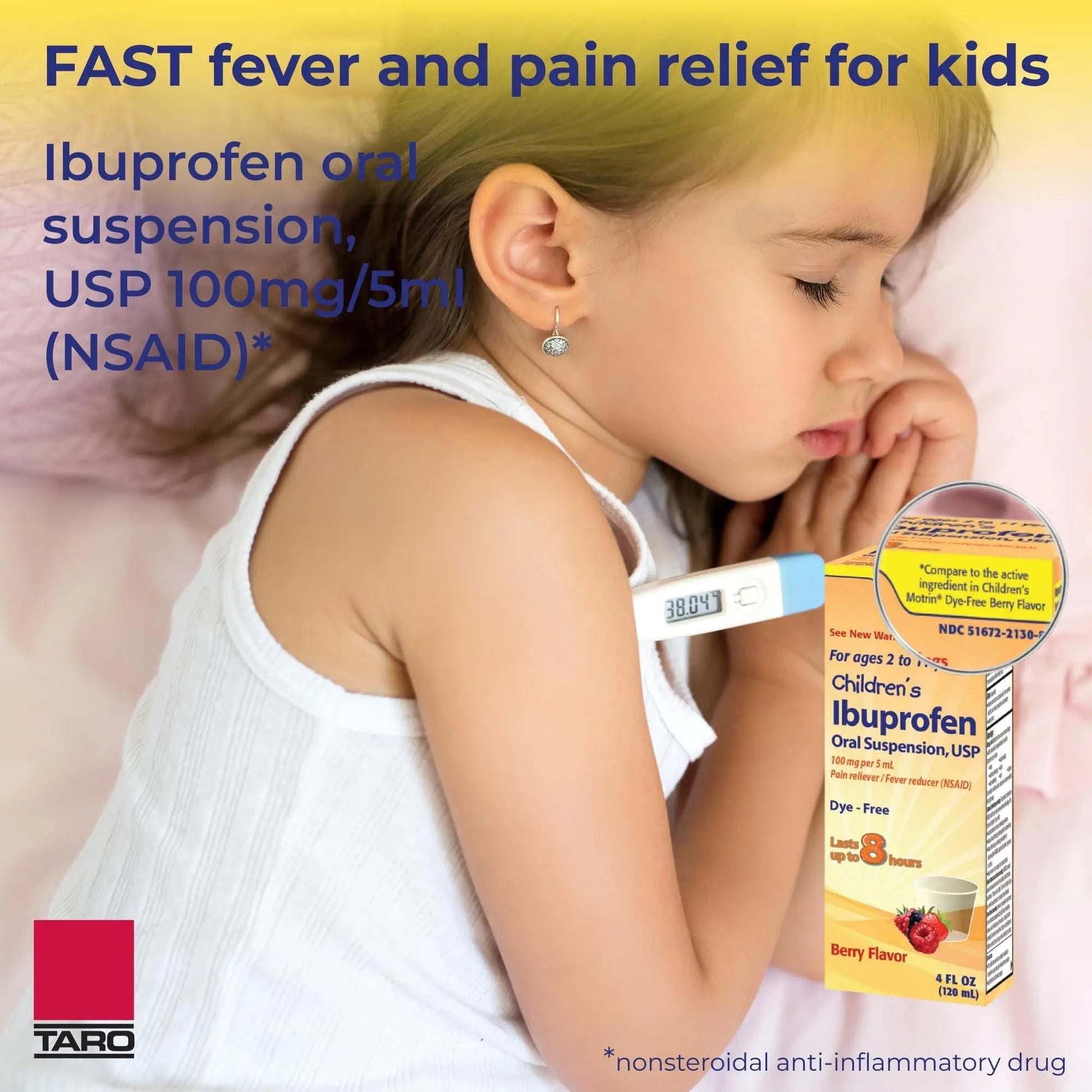Children's Ibuprofen Oral Suspension 100 mg per 5 mL, 4 Fl Oz, Pain Reliever and Fever Reducer for Ages 2-11 Years, Dye-Free, Berry Flavor TARO Au supplements