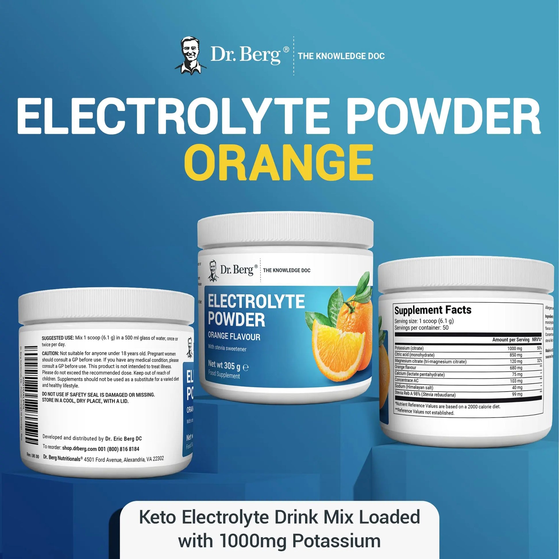 Dr. Berg Electrolyte Powder - Electrolyte Drink Supplements with 1000mg Potassium Dr. Berg Nutritionals Au supplements