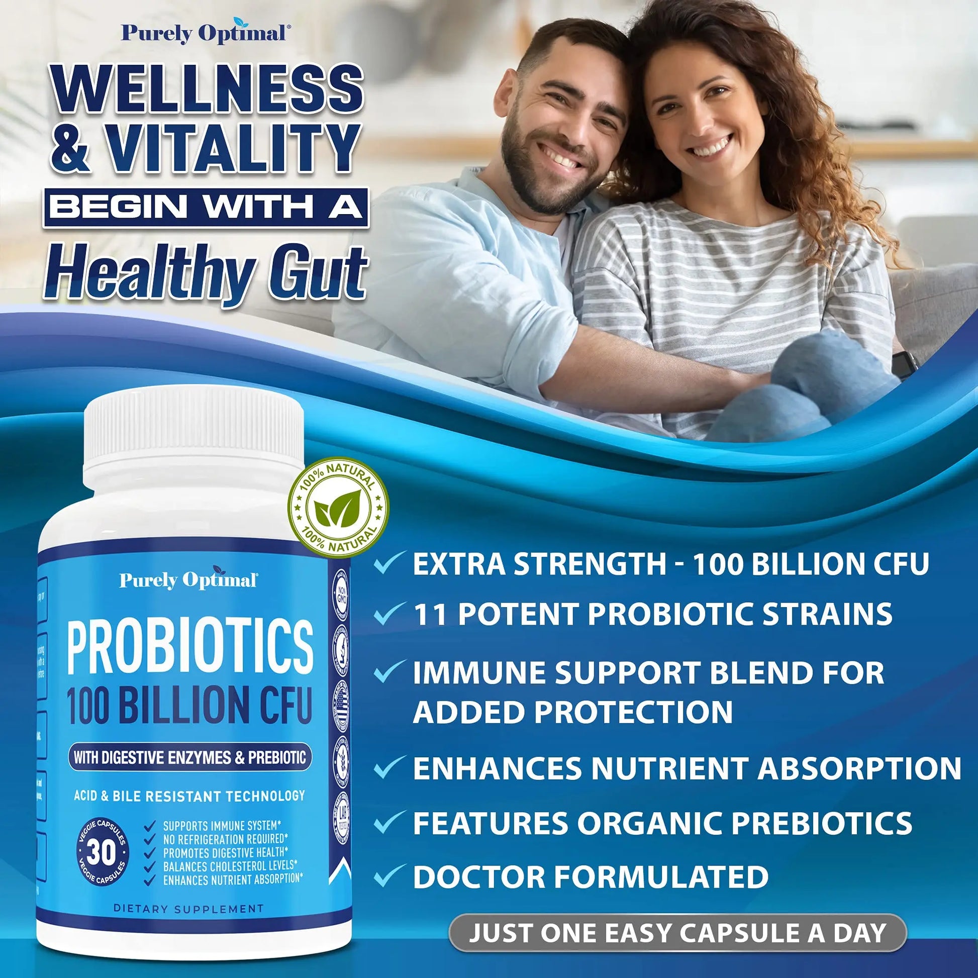 Purely Optimal Premium Probiotics 100 Billion CFU w/Digestive Enzymes Purely Optimal Au supplements